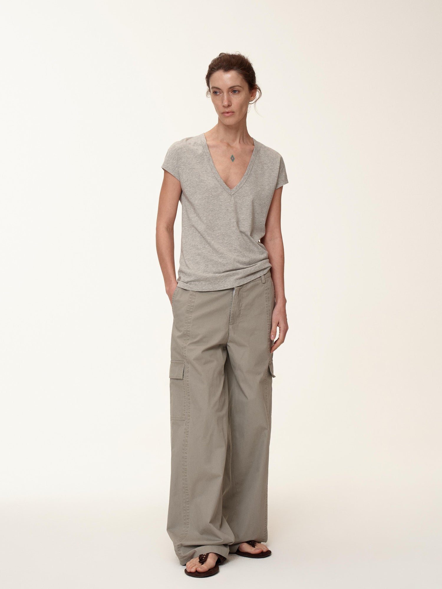 Northbutsouth V-Neck Wool Blend Flutter Sleeve T-Shirt