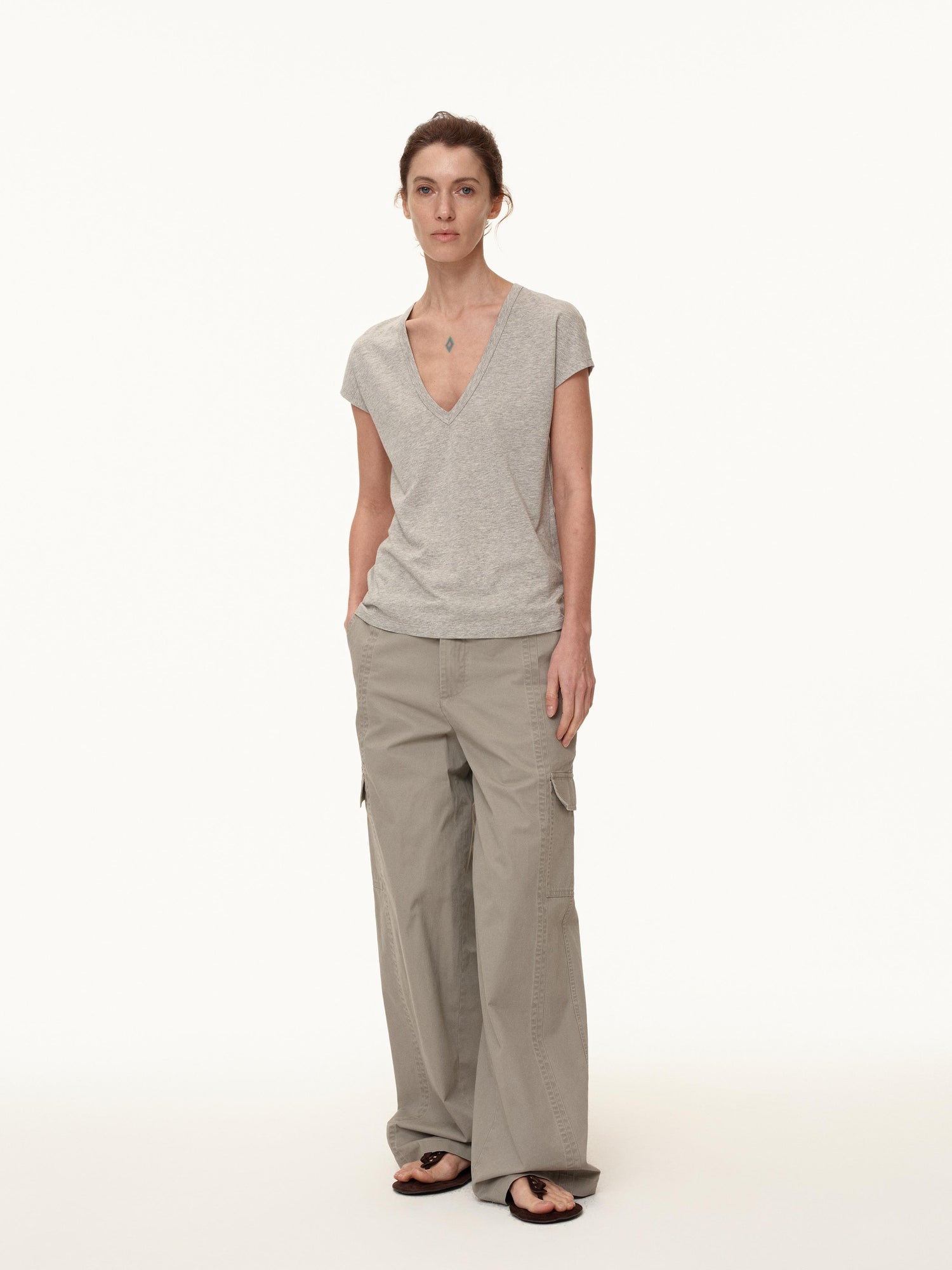 Northbutsouth V-Neck Wool Blend Flutter Sleeve T-Shirt