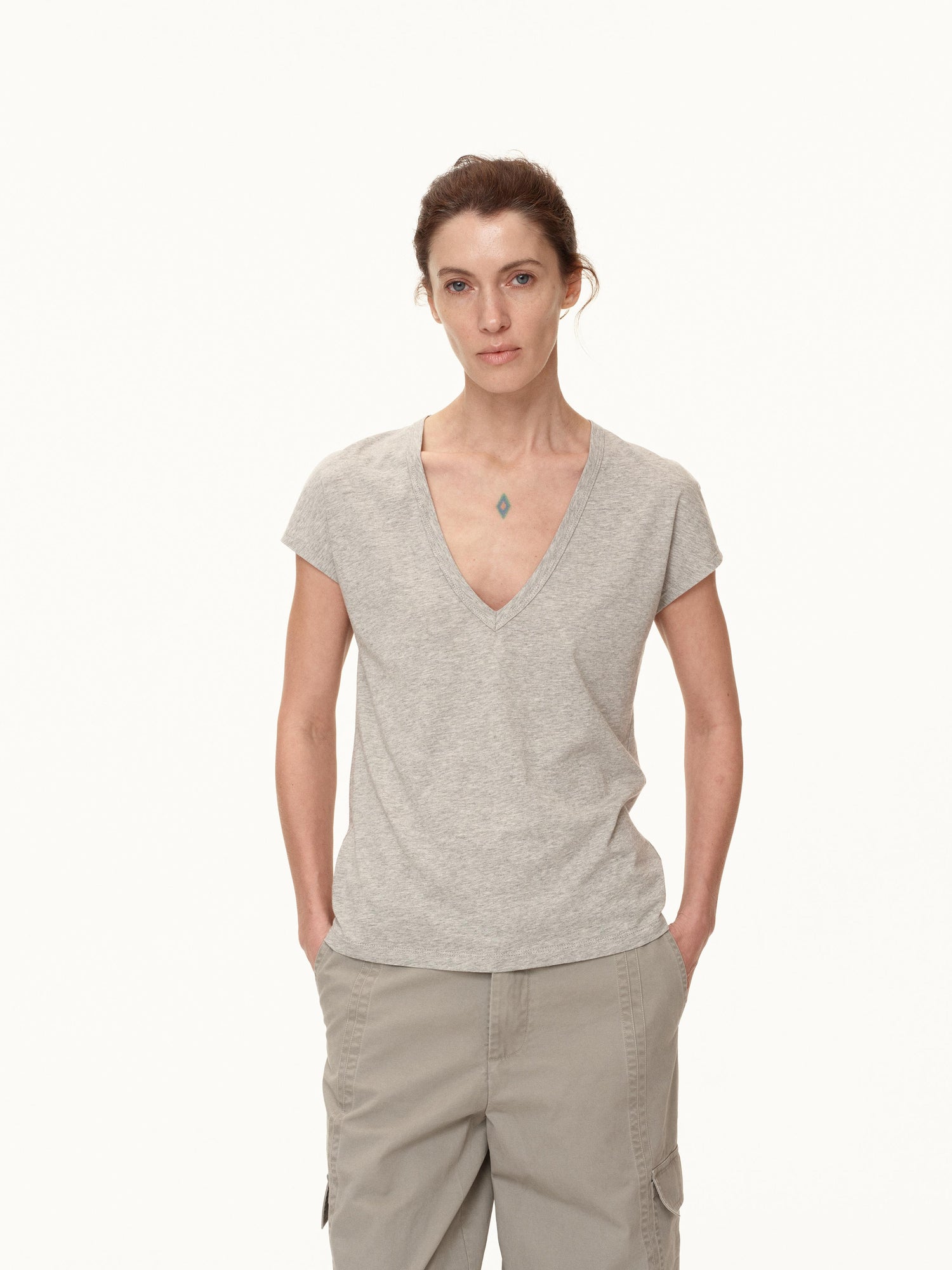 Northbutsouth V-Neck Wool Blend Flutter Sleeve T-Shirt