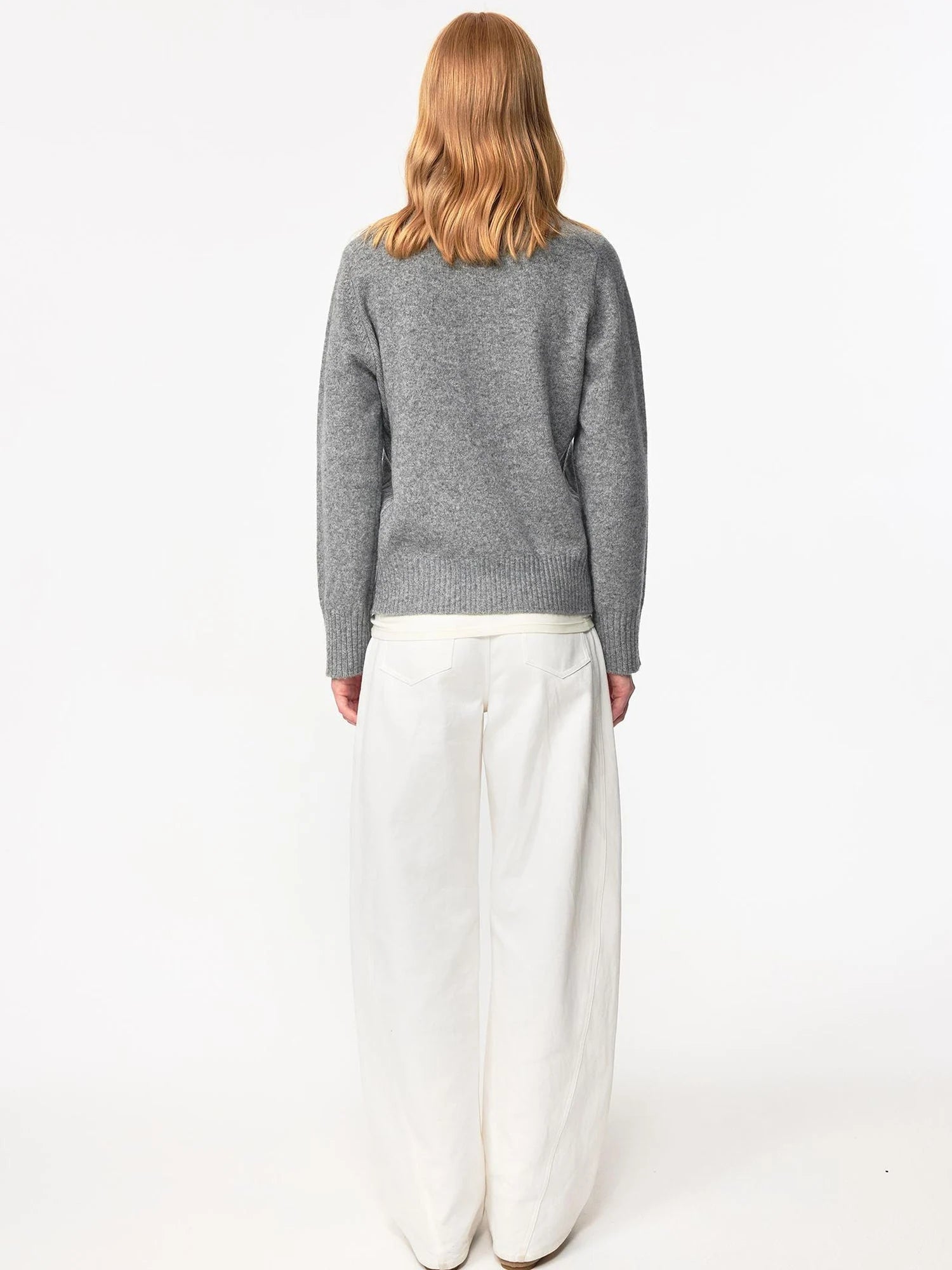 V Neck Straight Cut Merino Wool Sweater With Placket