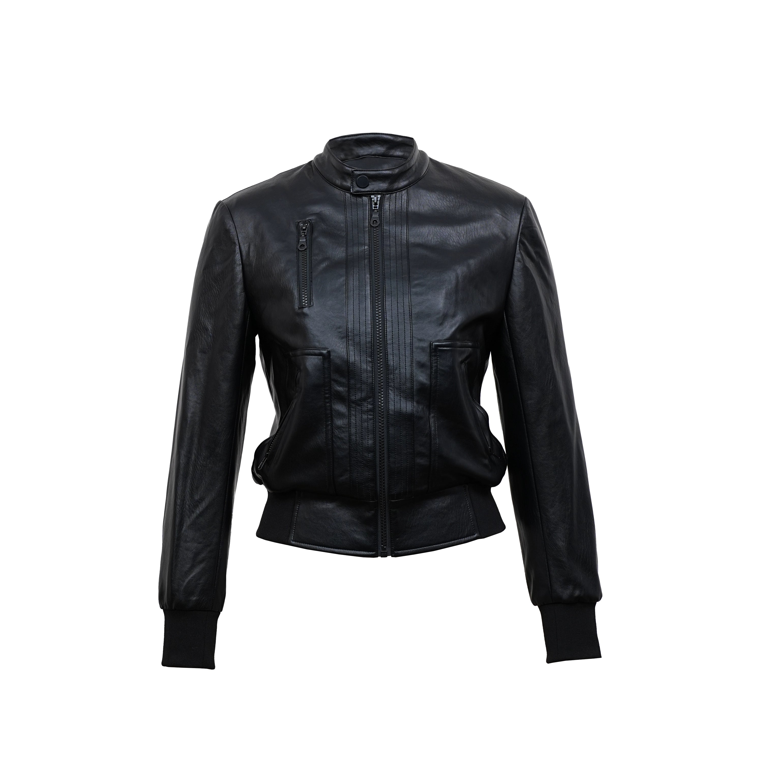 Northbutsouth Vintage Black Cropped PU Leather Jacket With Waist Detail MISSTT