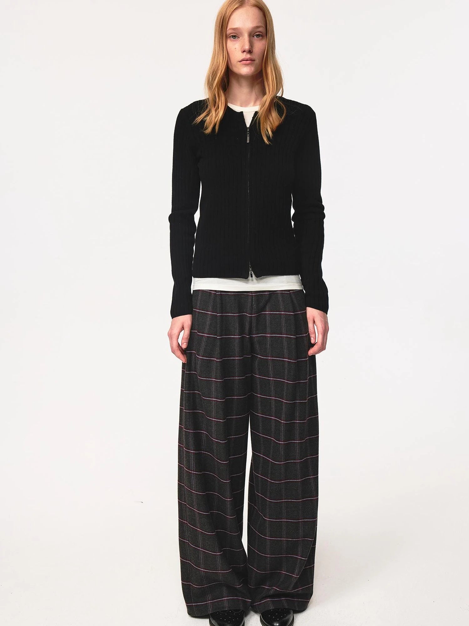 Vintage Checkered Trousers Low Waist Wide Leg Casual Pants