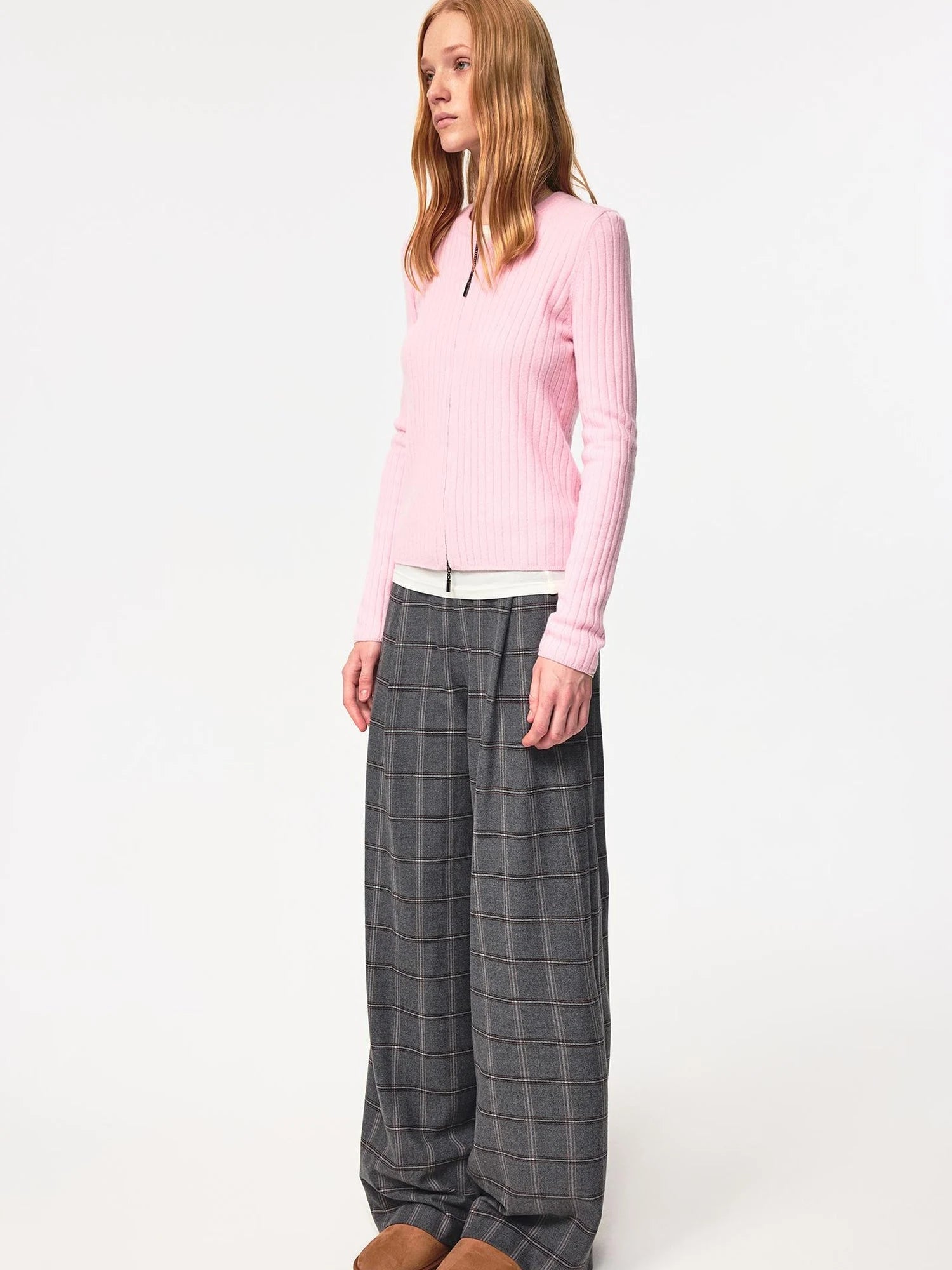 Vintage Checkered Trousers Low Waist Wide Leg Casual Pants