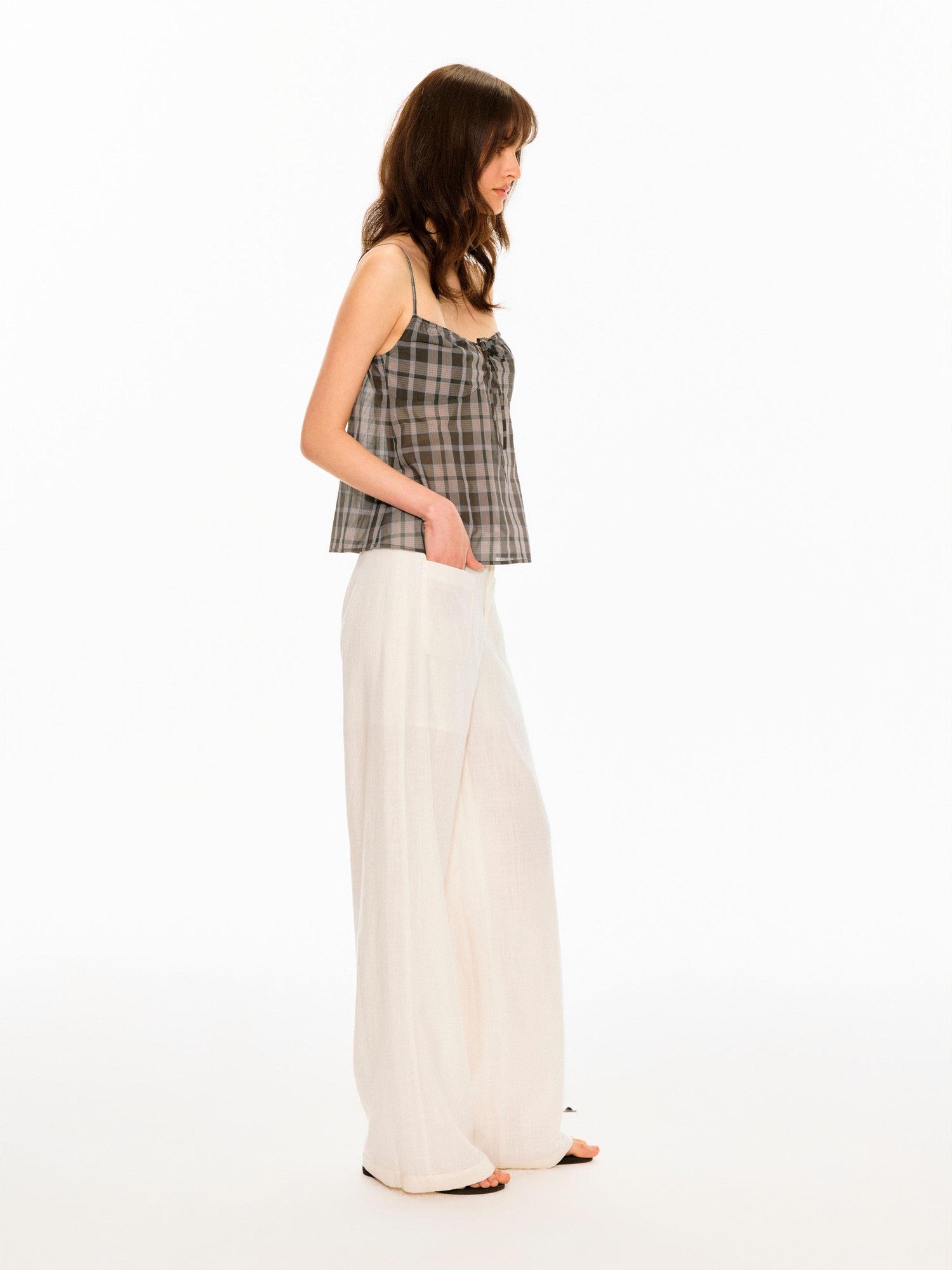 Northbutsouth Vintage Plaid Textured Lace Up Drawstring Women&