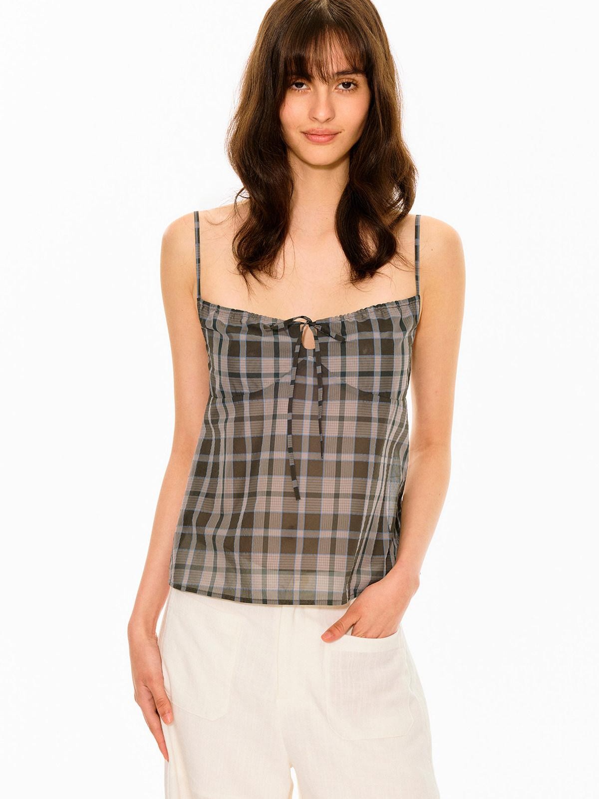 Northbutsouth Vintage Plaid Textured Lace Up Drawstring Women&