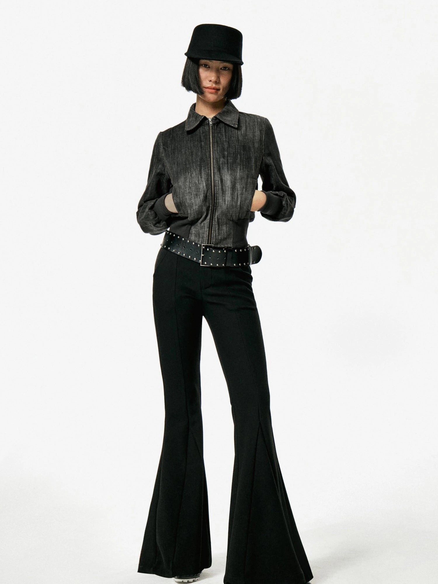 Vintage Studded Leather Belt In Black And Brown