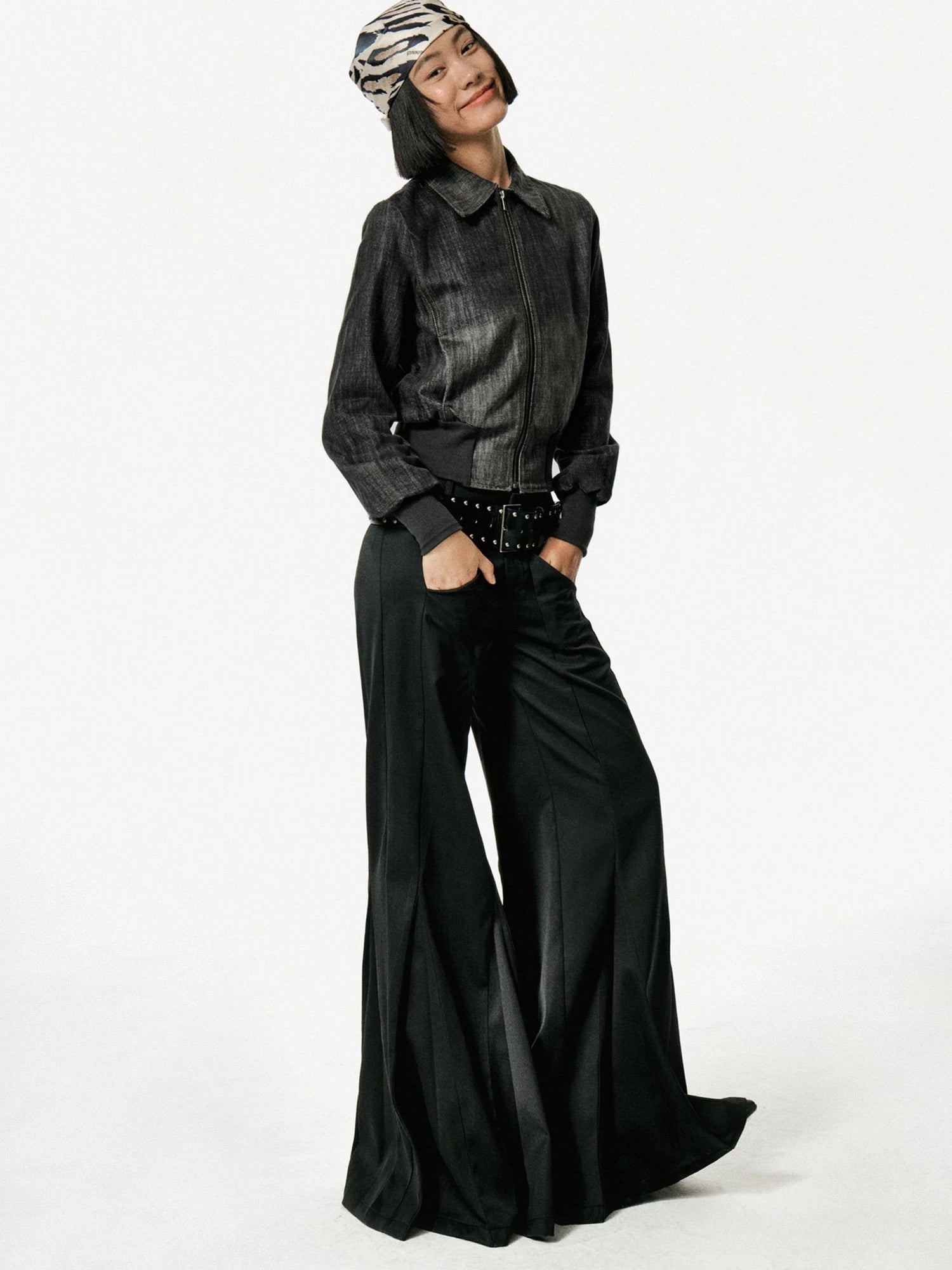 Vintage Studded Leather Belt In Black And Brown