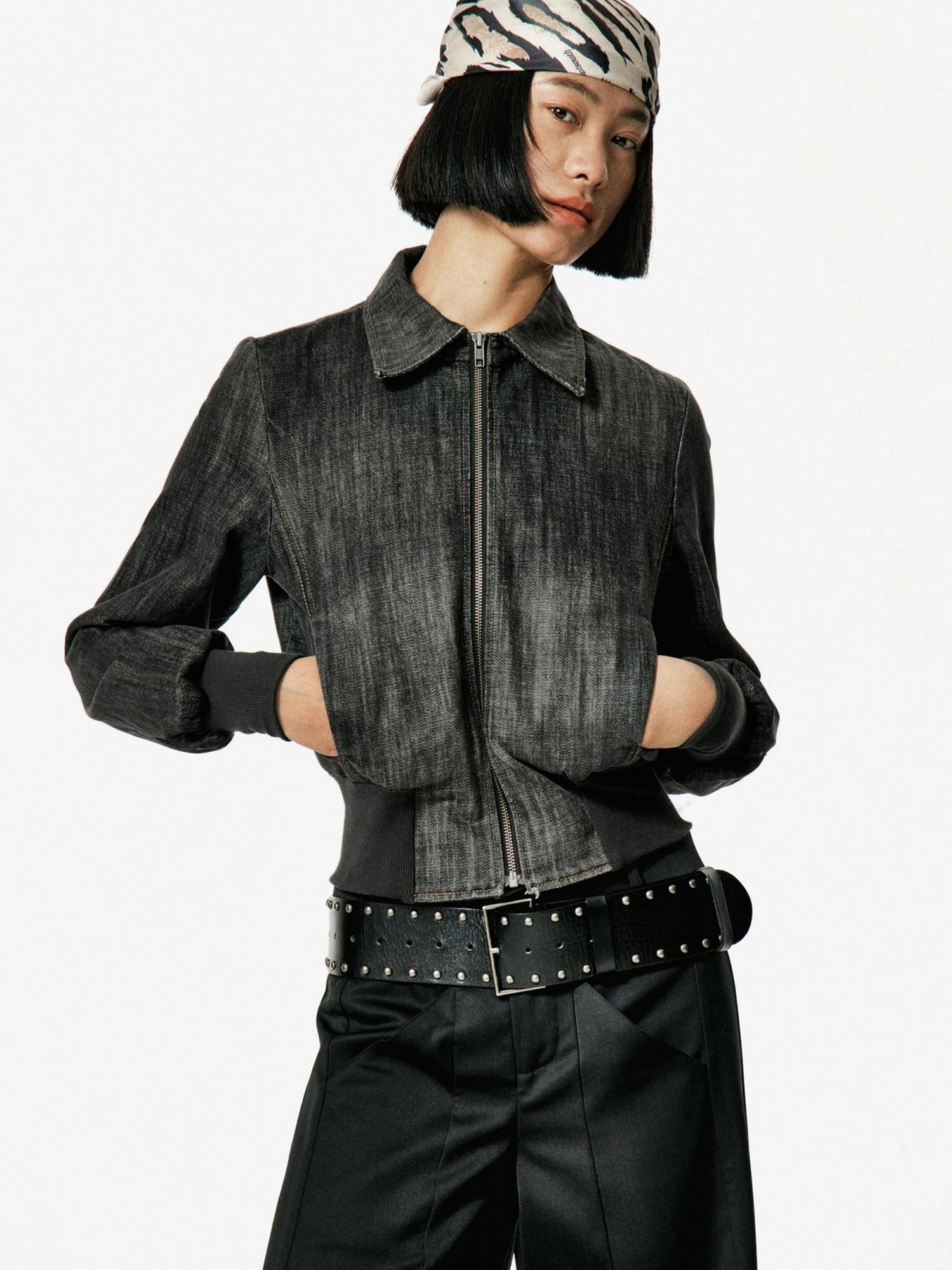 Vintage Studded Leather Belt In Black And Brown