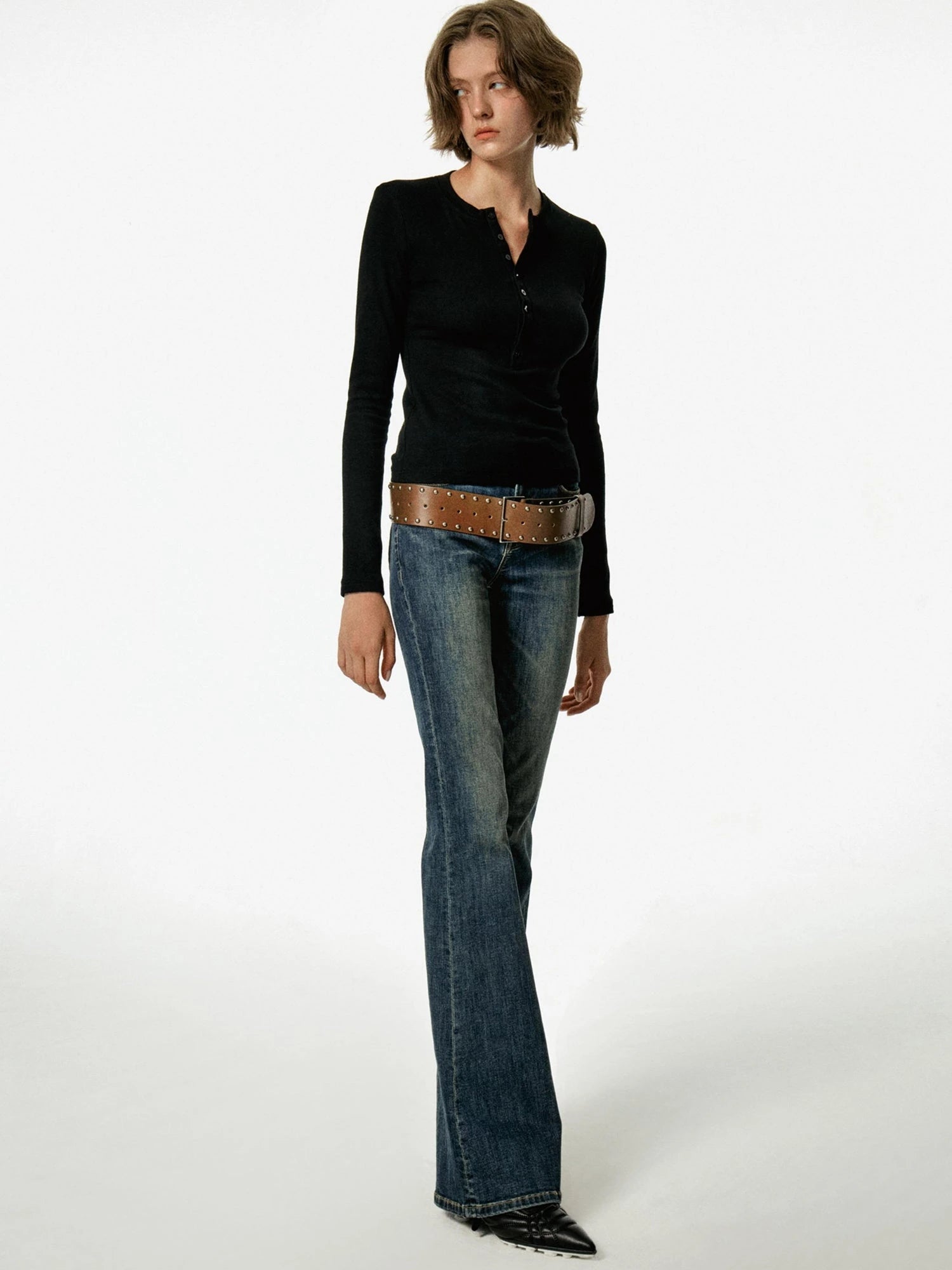 Vintage Studded Leather Belt In Black And Brown