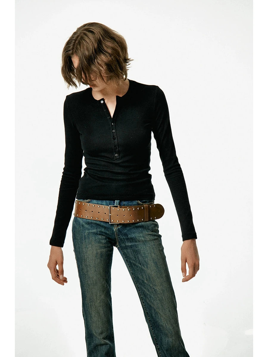 Vintage Studded Leather Belt In Black And Brown