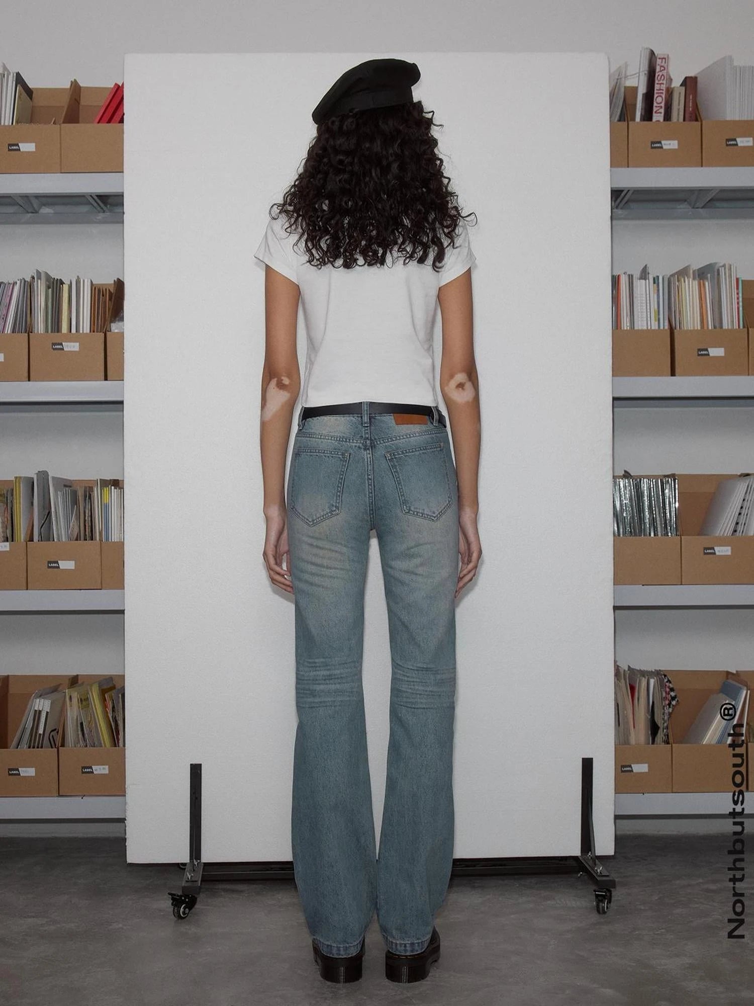 Vintage Washed Blue Slim Fit Straight Leg Jeans