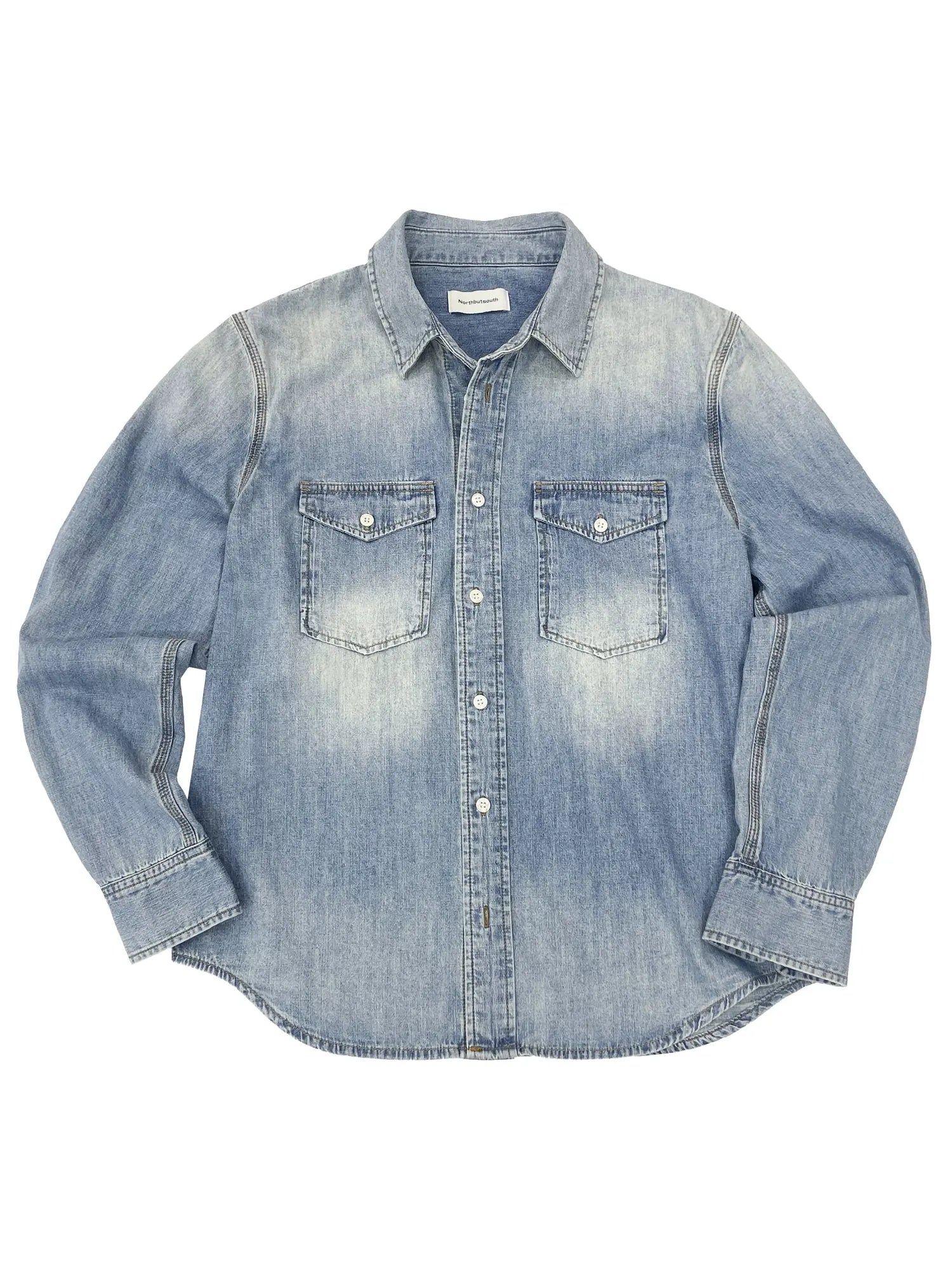 Vintage Washed Denim Shirt Jacket Lightweight Loose Fit