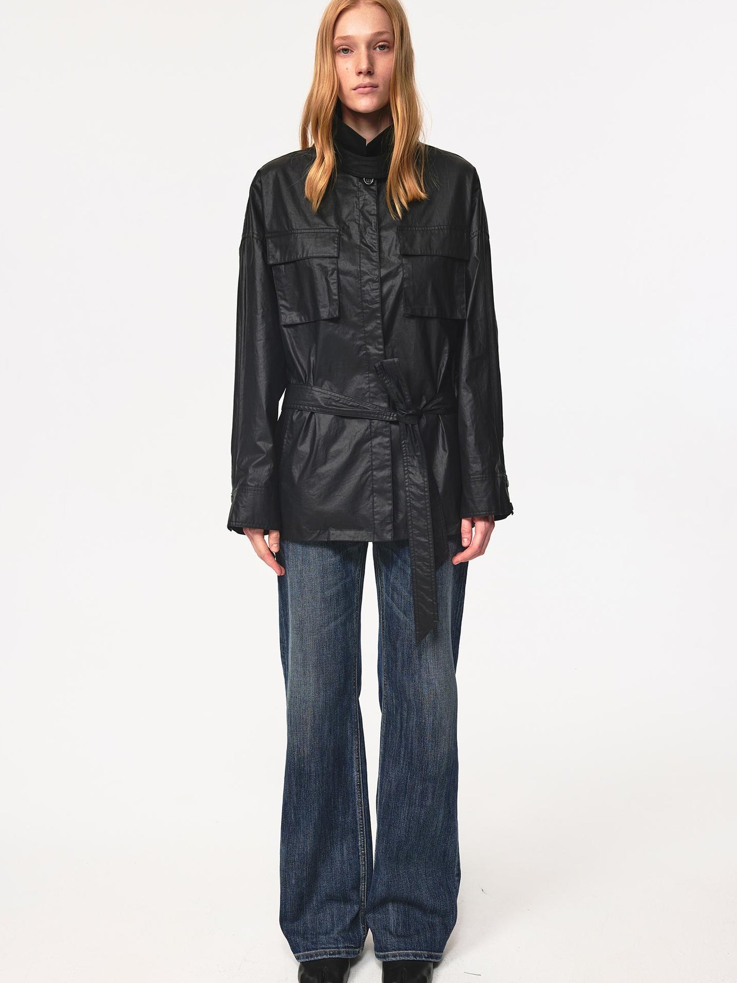 Northbutsouth Vintage Waxed Cotton Multi Pocket Stand Collar Trench Coat