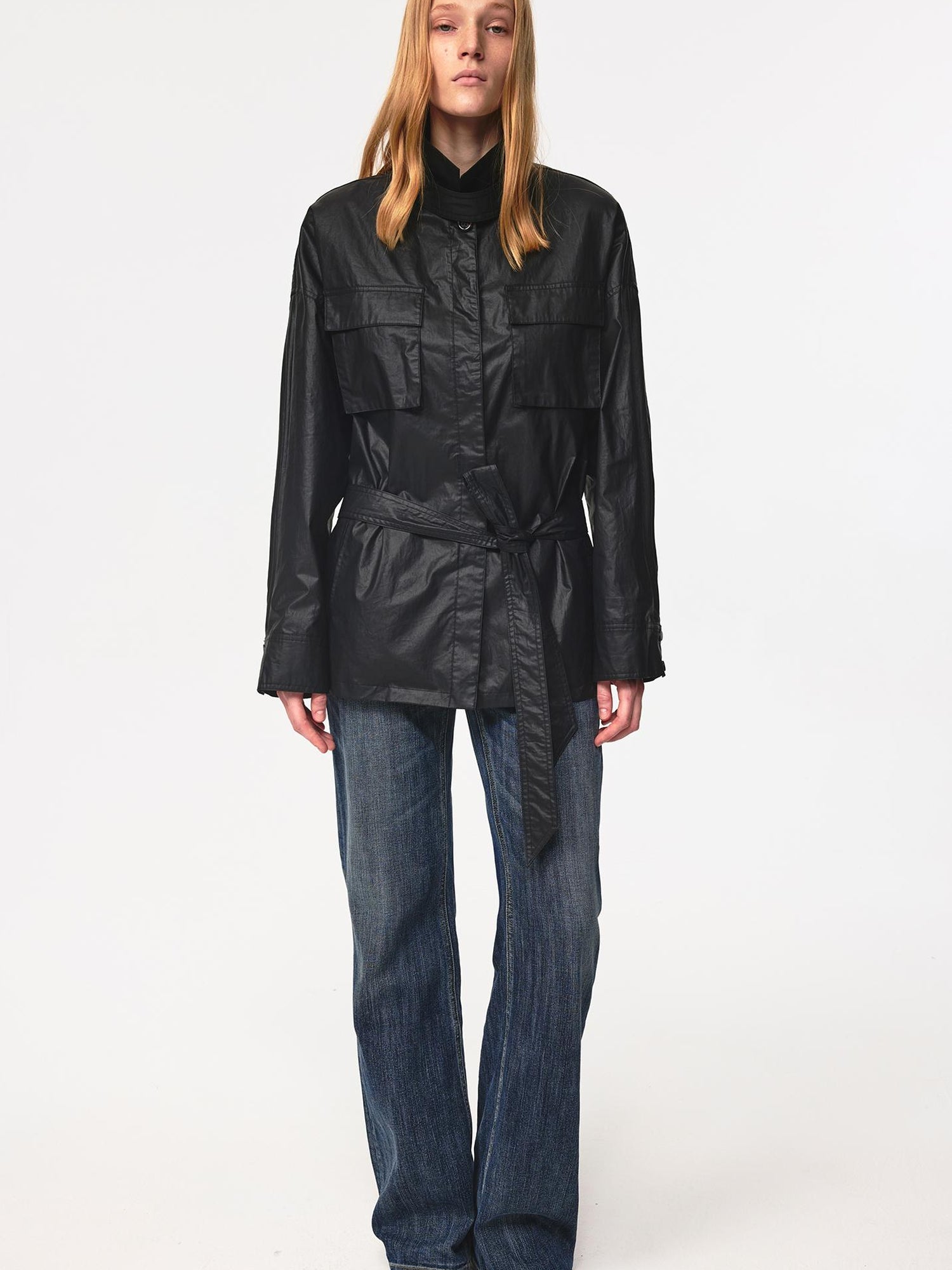 Northbutsouth Vintage Waxed Cotton Multi Pocket Stand Collar Trench Coat