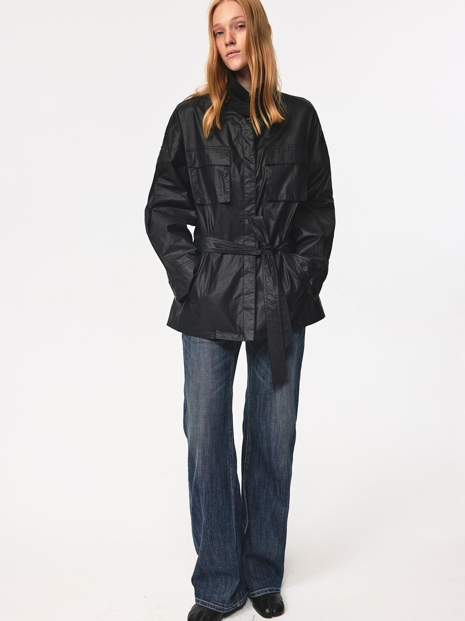 Northbutsouth Vintage Waxed Cotton Multi Pocket Stand Collar Trench Coat