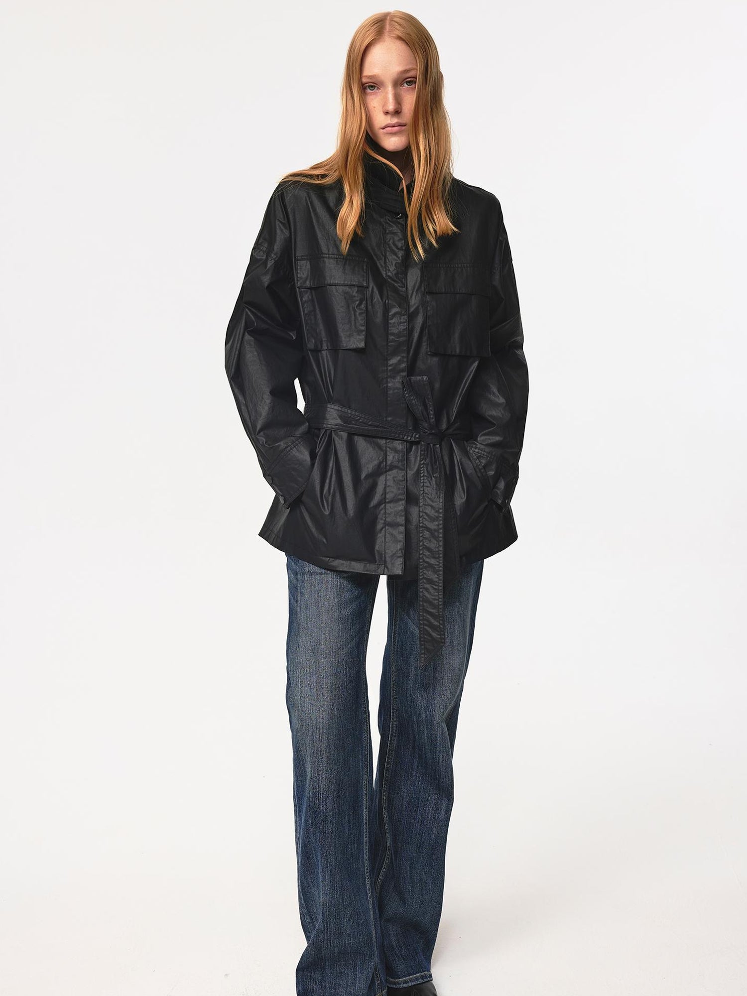 Northbutsouth Vintage Waxed Cotton Multi Pocket Stand Collar Trench Coat