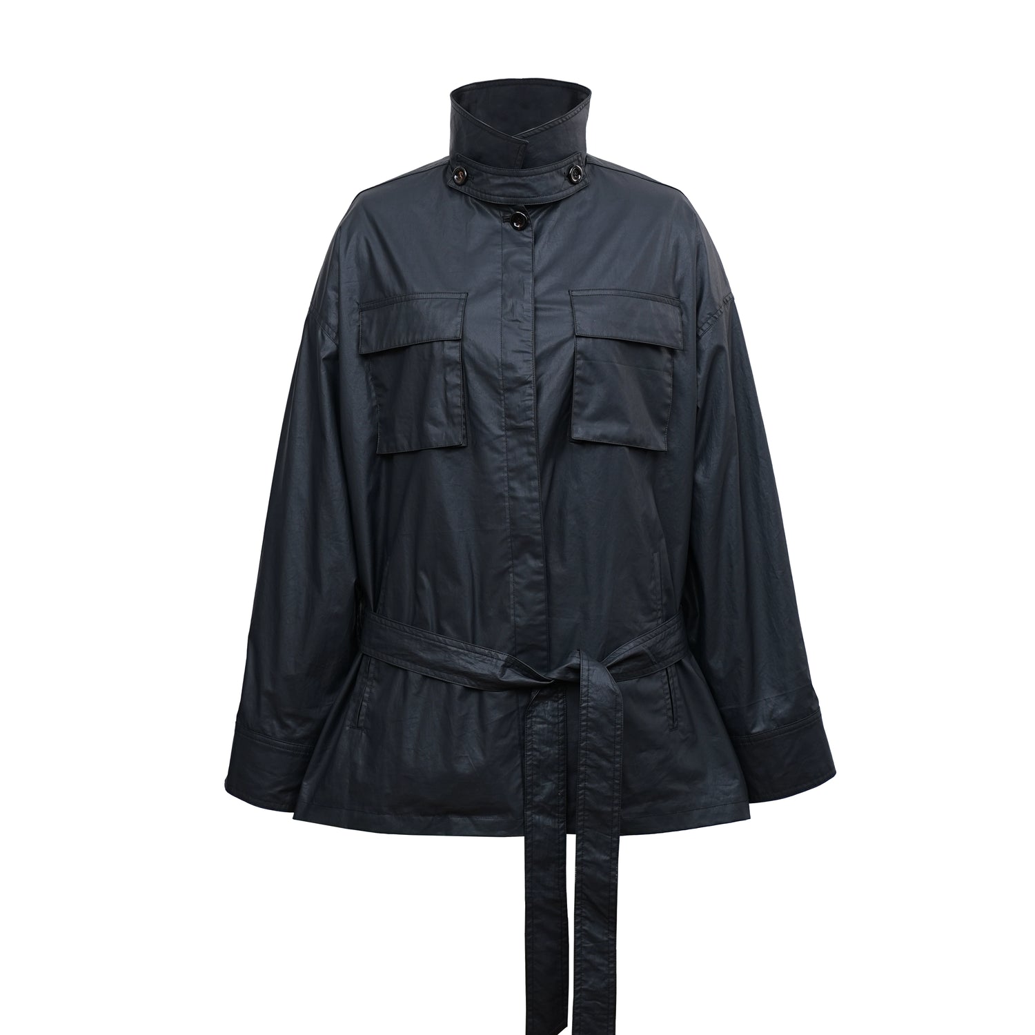 Northbutsouth Vintage Waxed Cotton Multi Pocket Stand Collar Trench Coat MISSTT