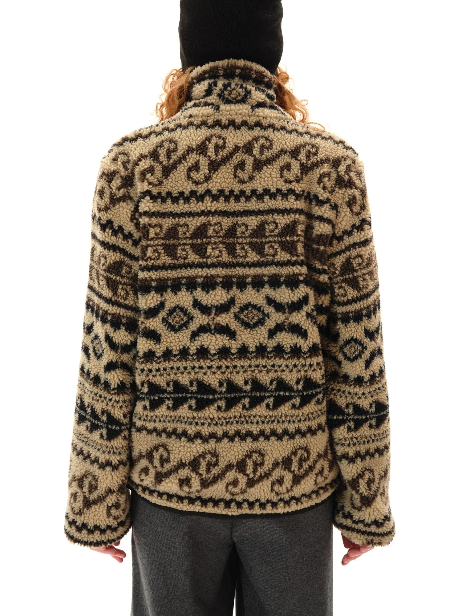 Vintage Western Curly Fleece Jacket V-neck T-shirt Long Sleeve