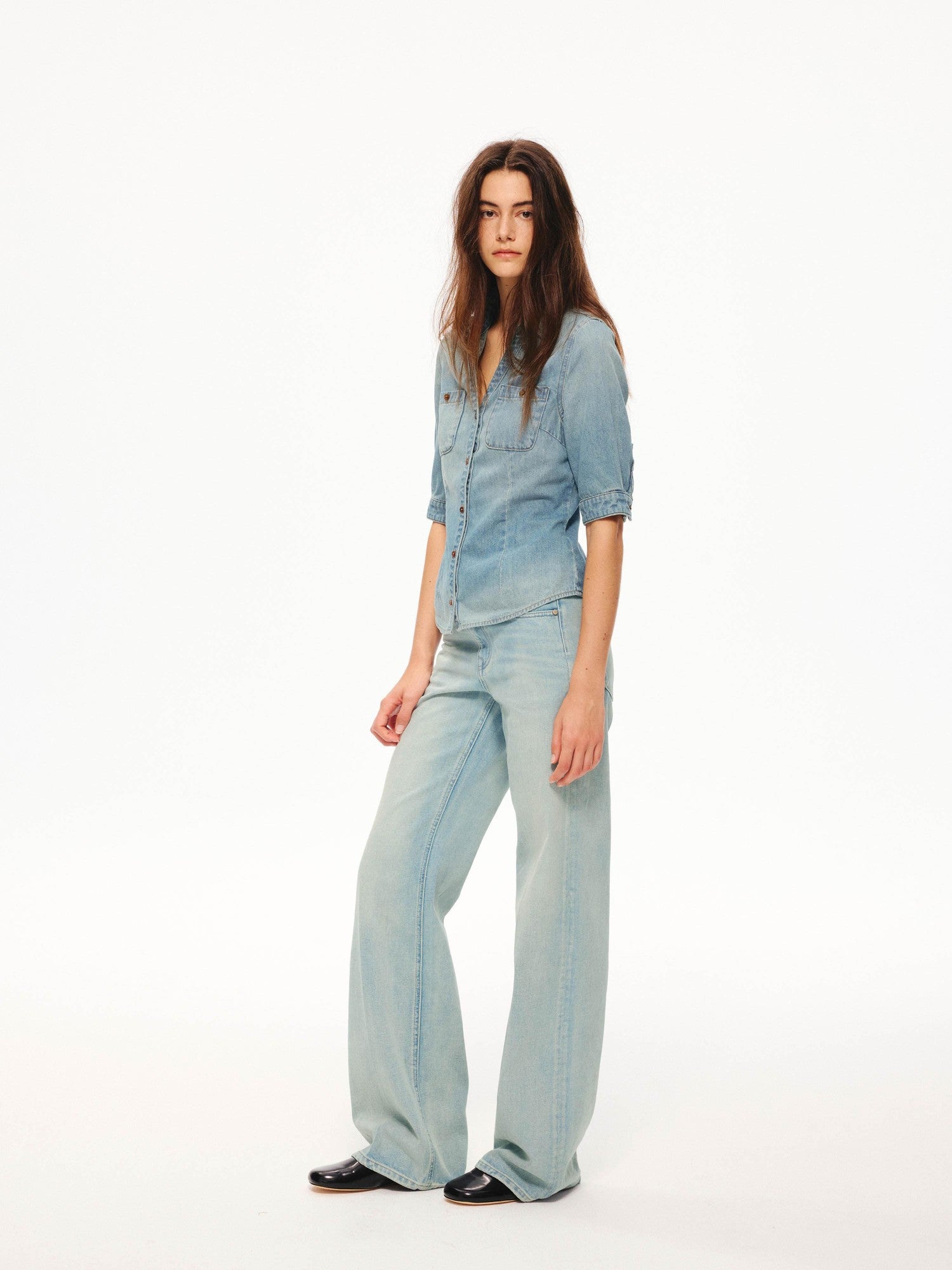 Northbutsouth Washed Blue Pleated Mid Low Rise Women&