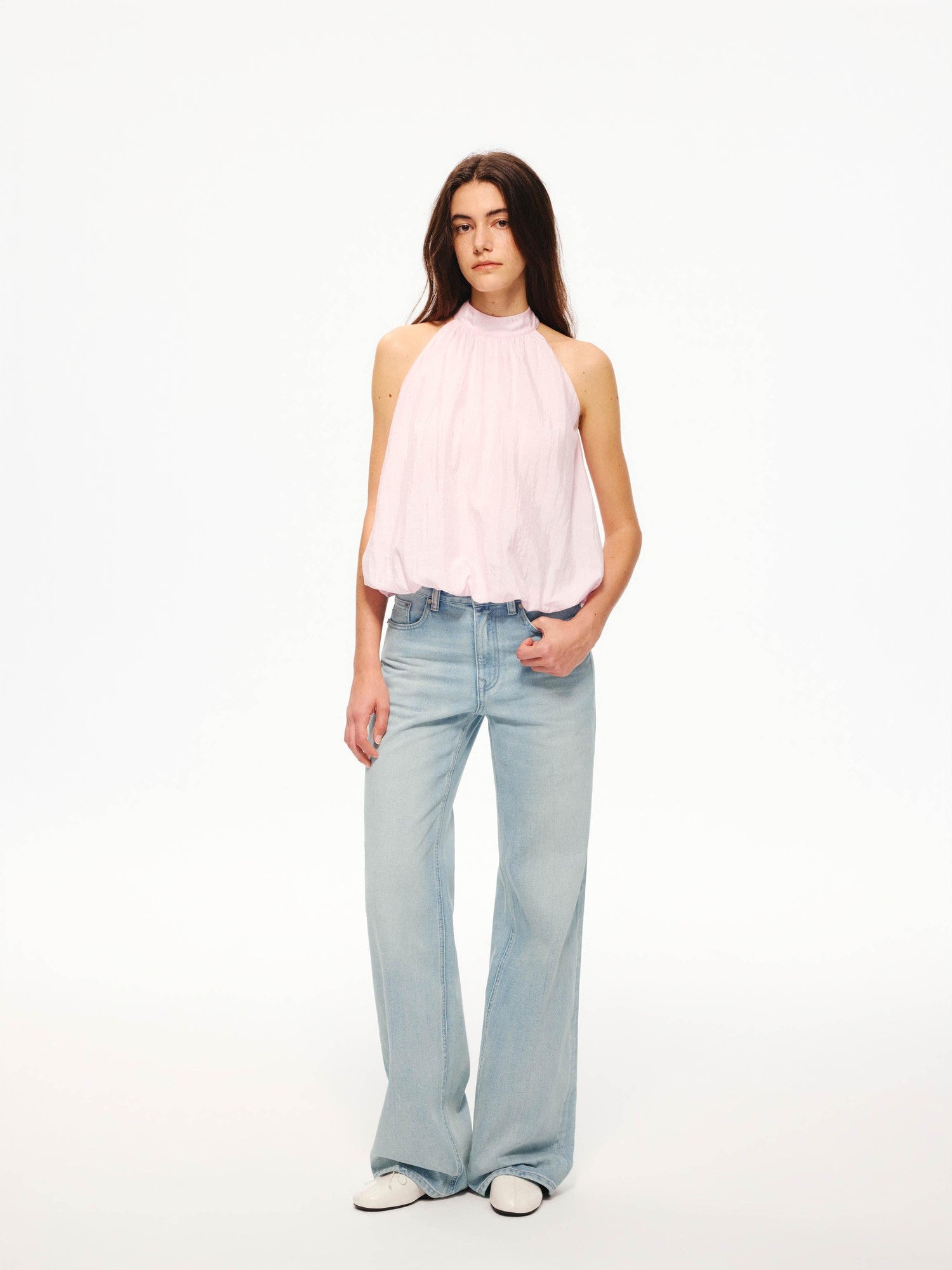 Northbutsouth Washed Blue Pleated Mid Low Rise Women&
