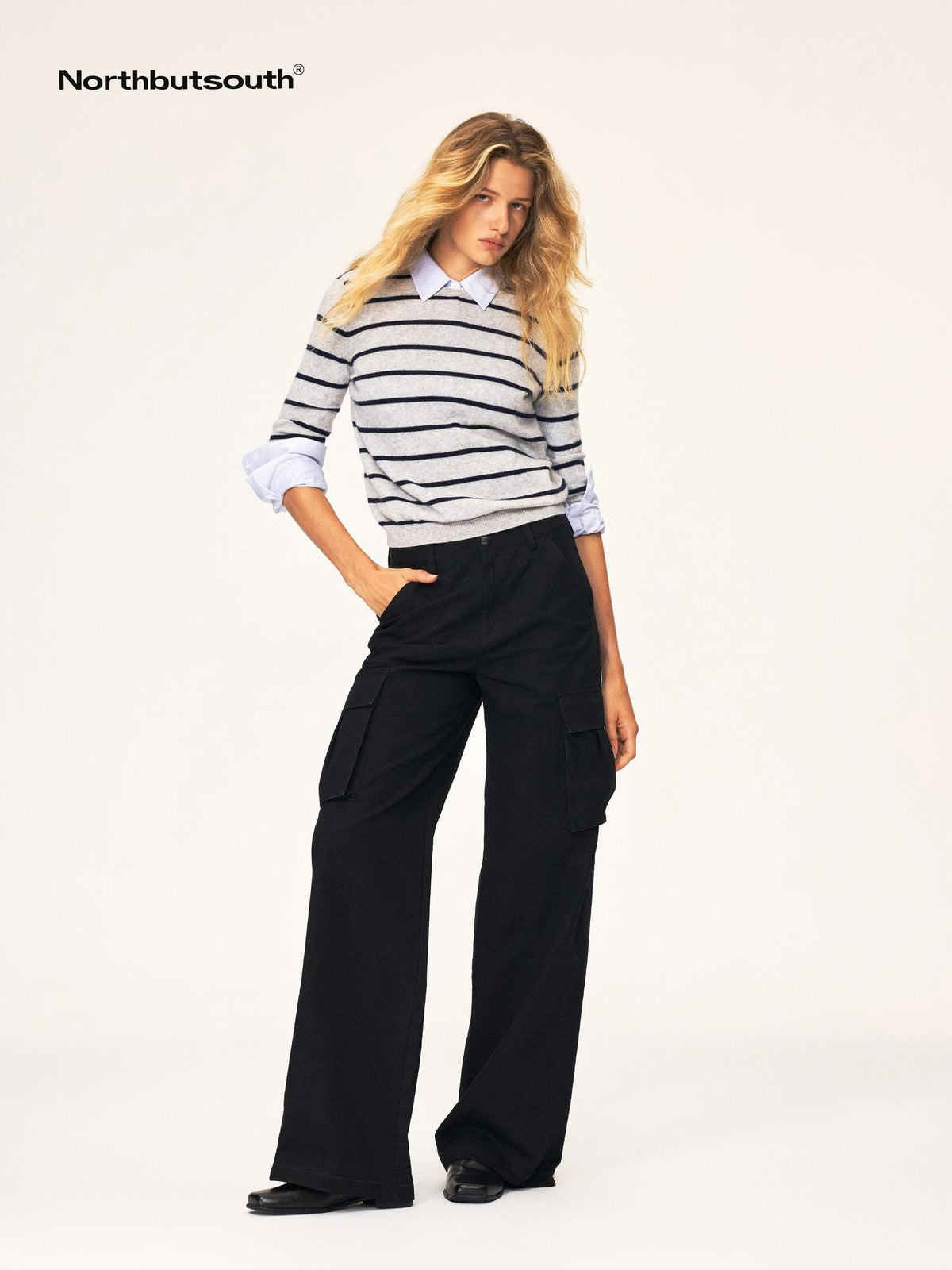 Northbutsouth Washed Distressed Multi Pocket Mid Low Rise Straight Leg Women&