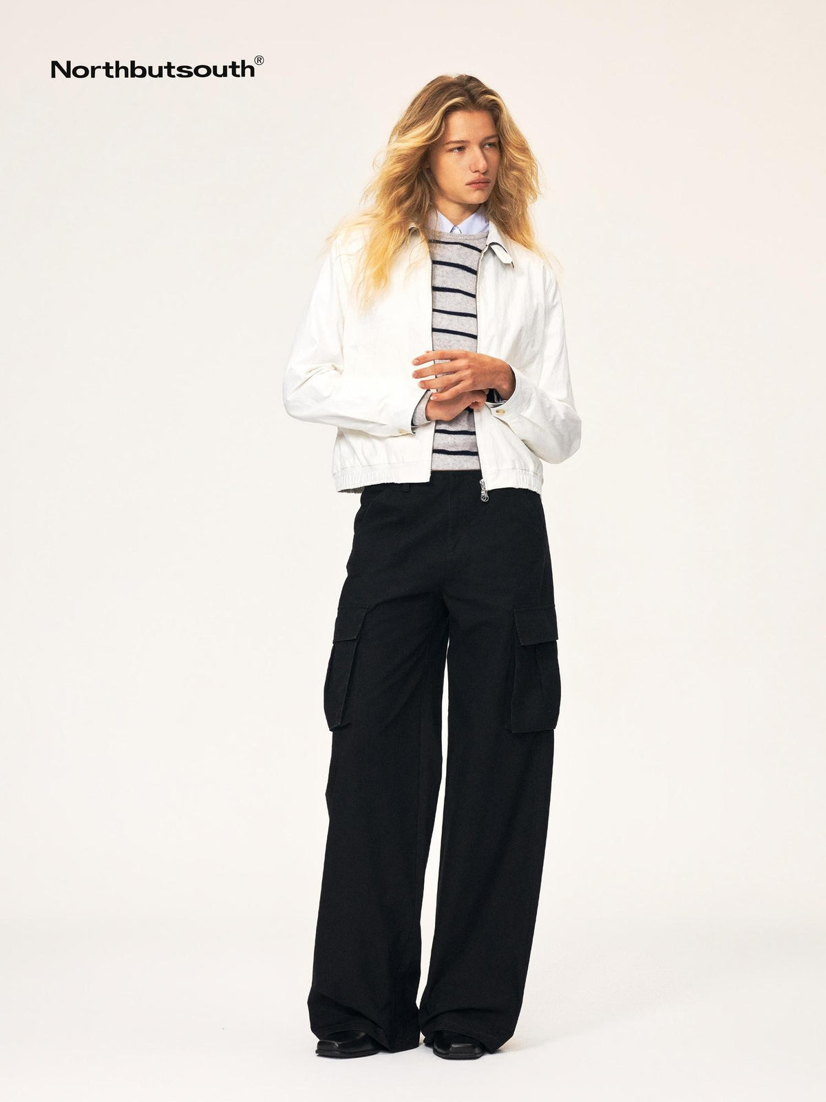 Northbutsouth Washed Distressed Multi Pocket Mid Low Rise Straight Leg Women&