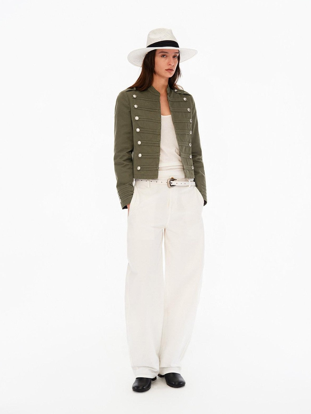 Northbutsouth Washed Distressed Stand Collar Slim Snap Women&