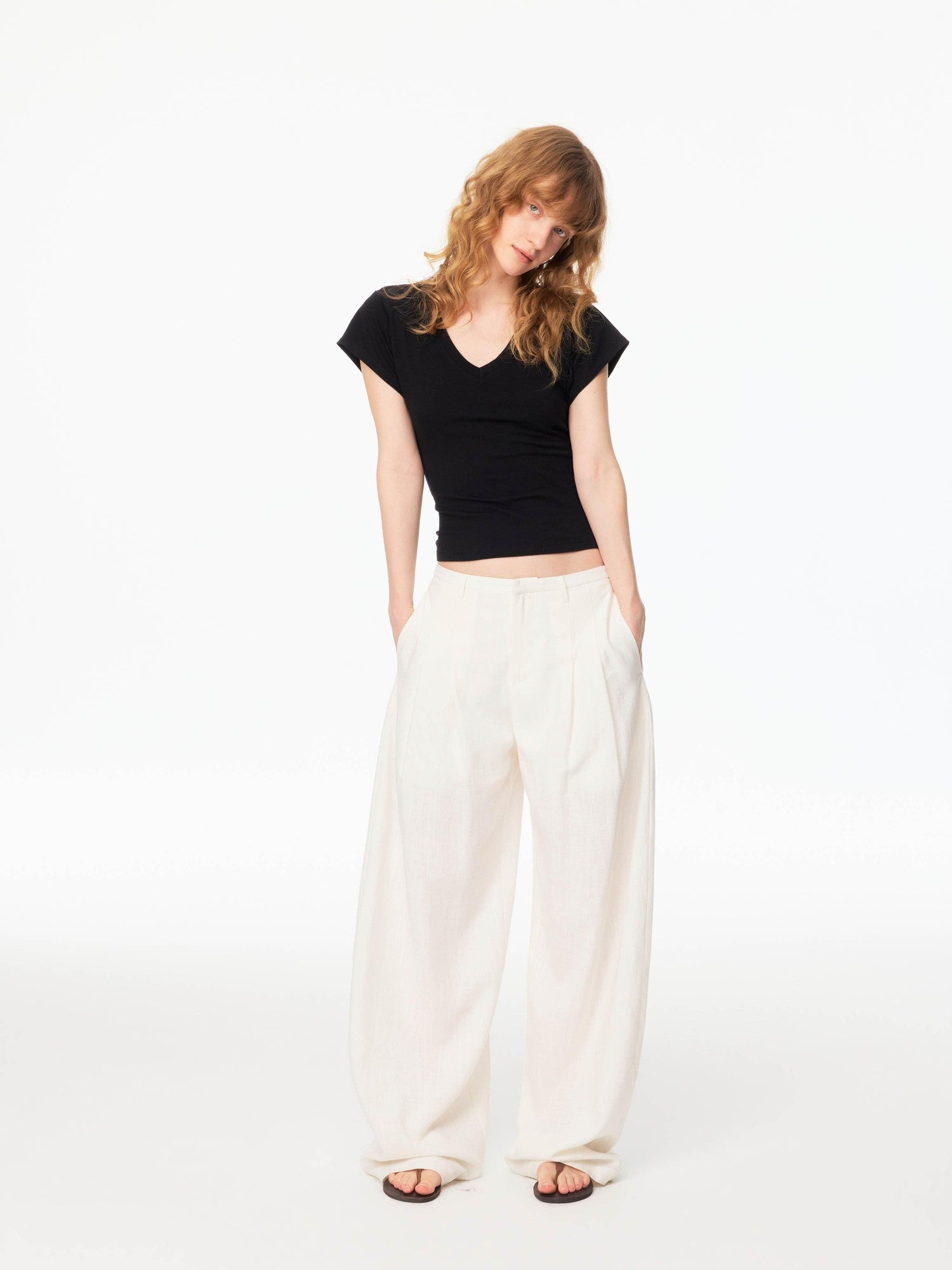 Northbutsouth White Textured Cocoon Mid Low Waist Women&