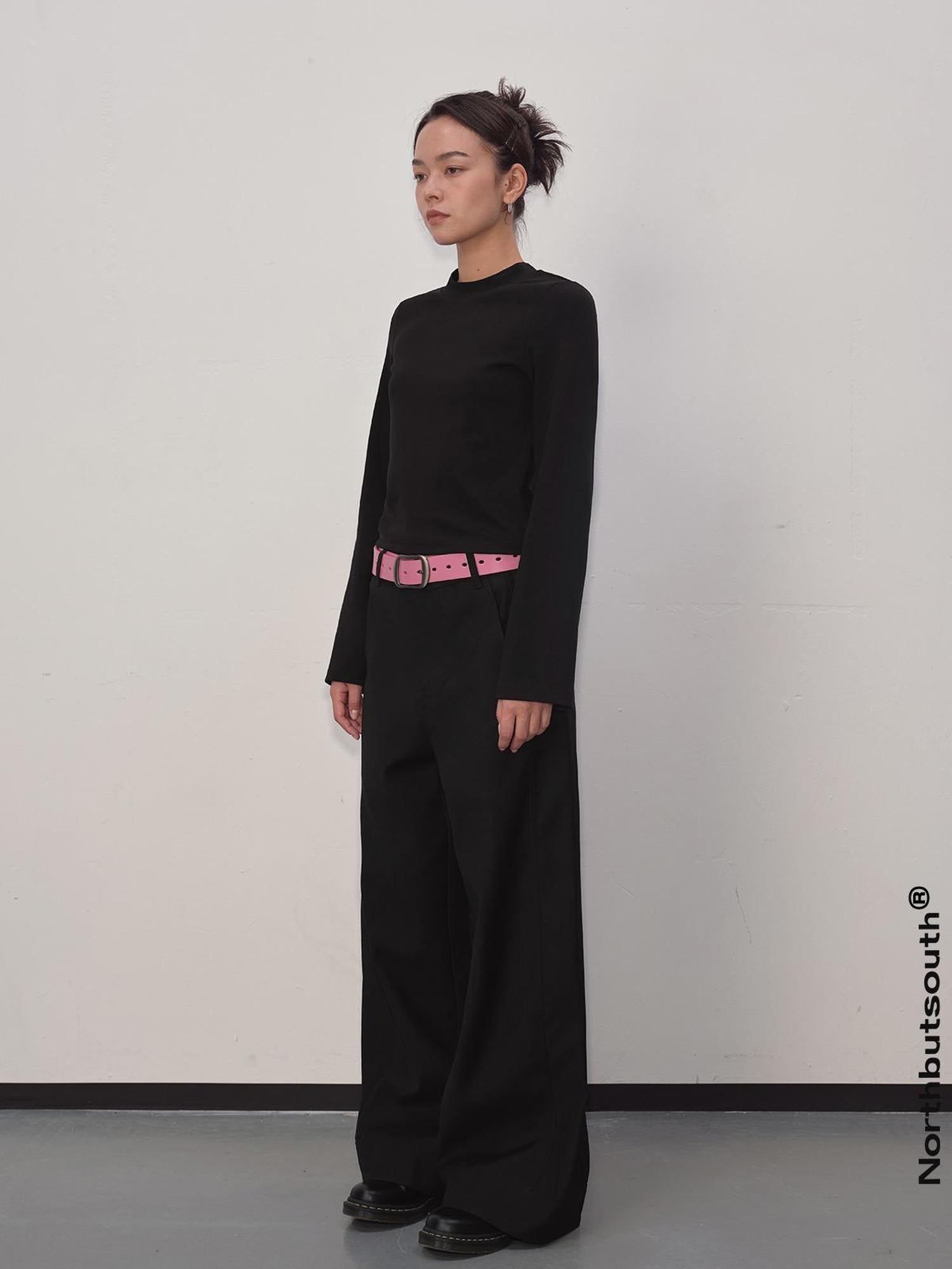 Northbutsouth Wide Leg Trousers With Bold Hem Detail Black