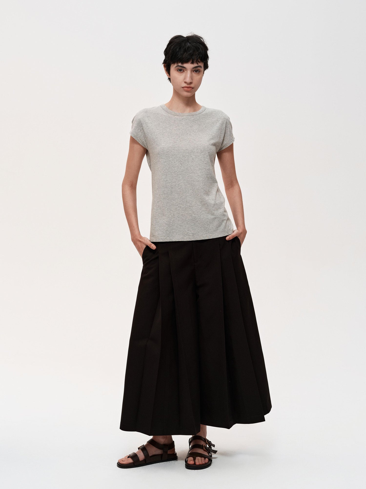 Northbutsouth Wool Blend Pleated Wide Leg Cropped Trouser Shorts