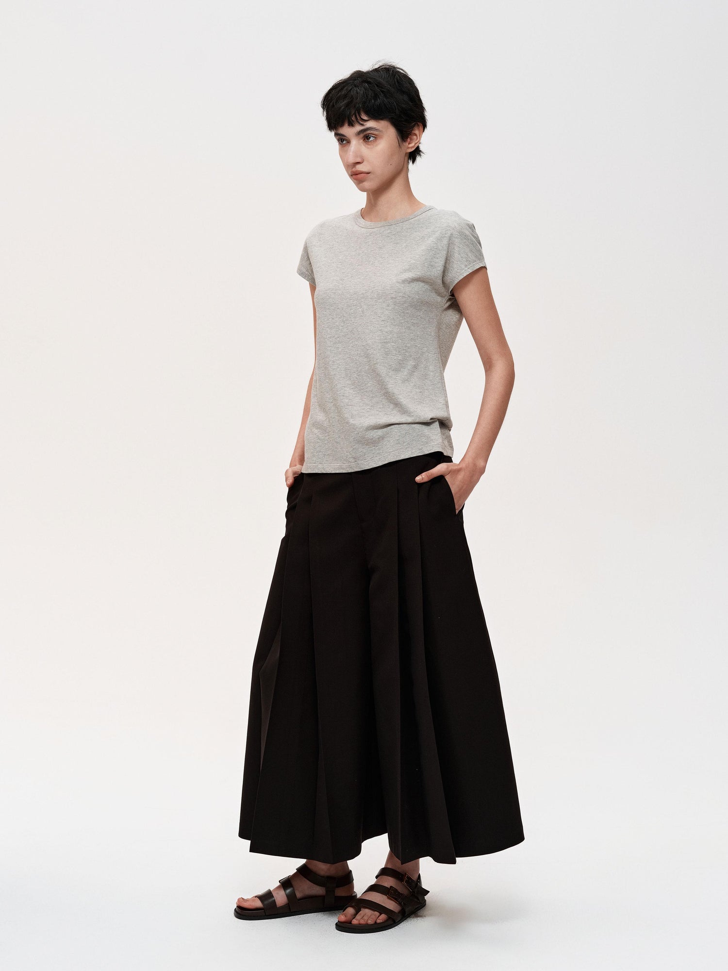 Northbutsouth Wool Blend Pleated Wide Leg Cropped Trouser Shorts