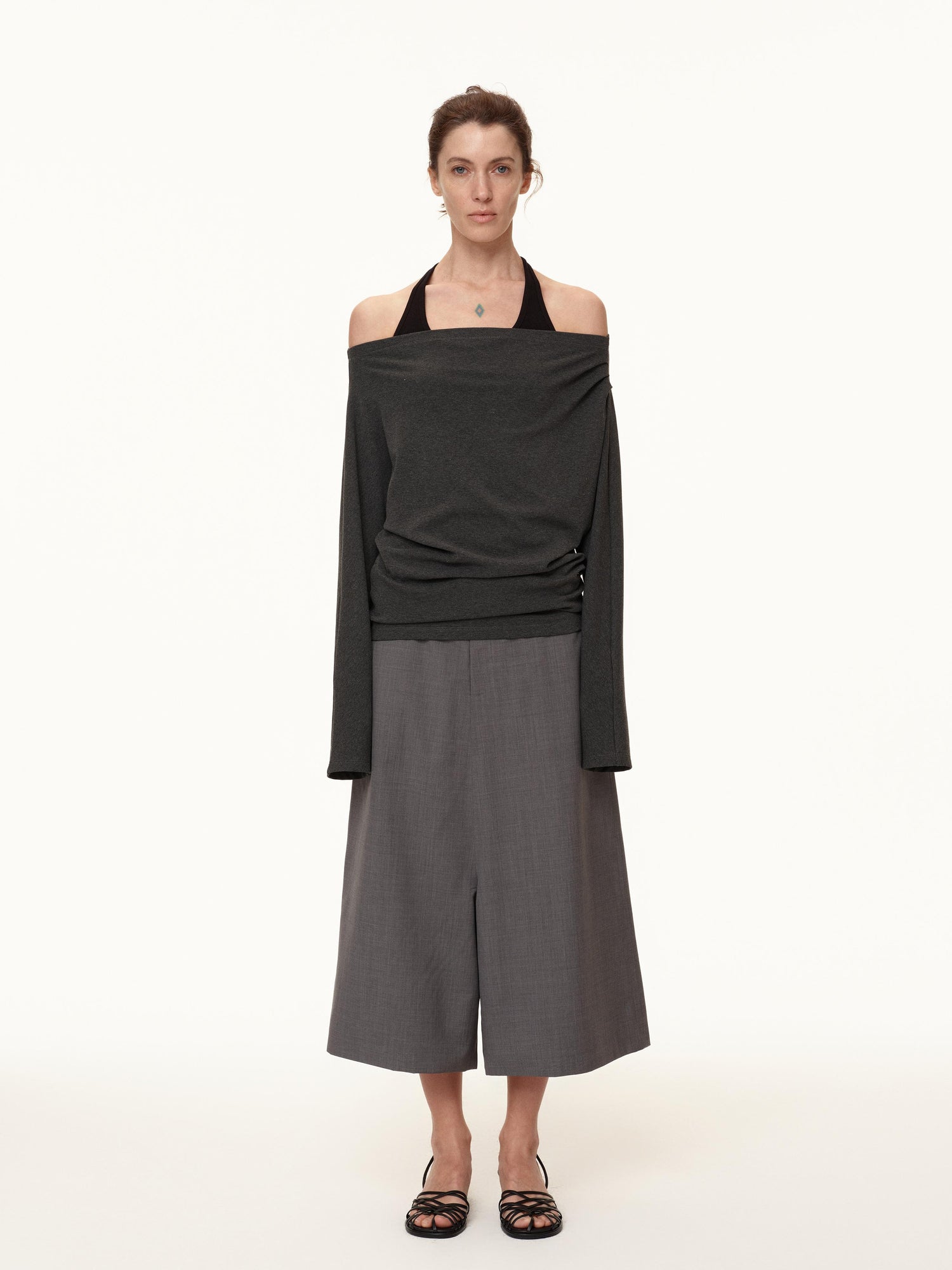 Northbutsouth Wool Blend Wide Leg Cropped Trousers
