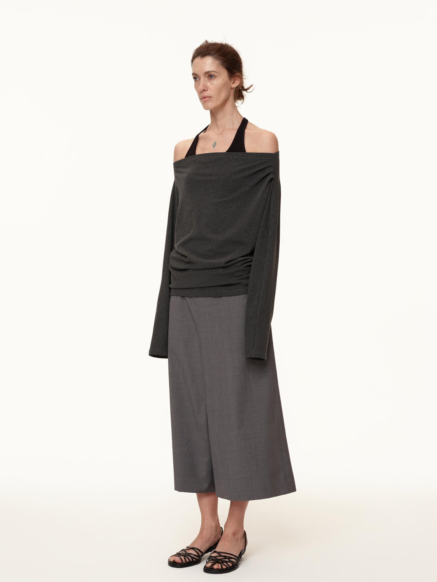 Northbutsouth Wool Blend Wide Leg Cropped Trousers