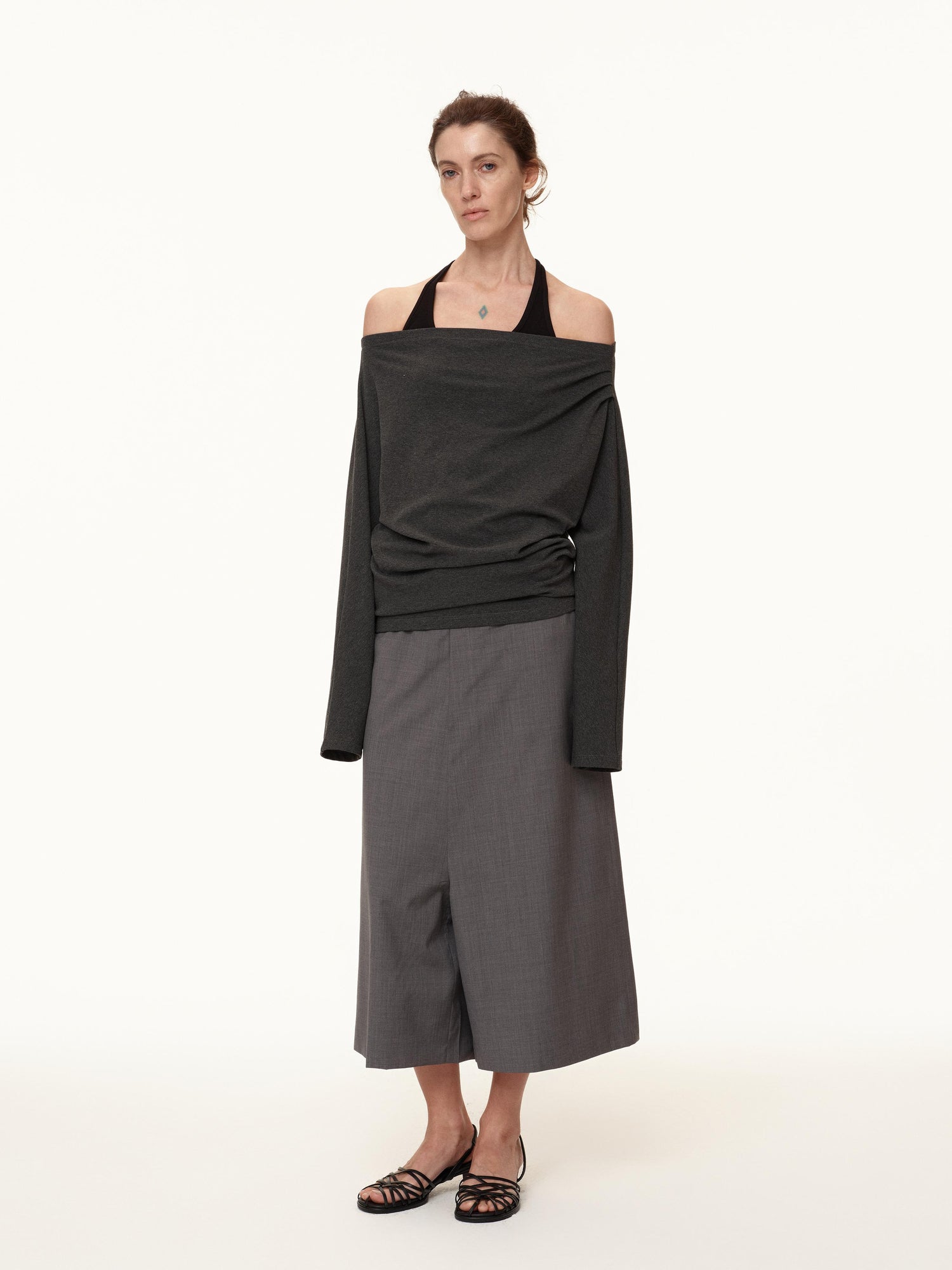 Northbutsouth Wool Blend Wide Leg Cropped Trousers
