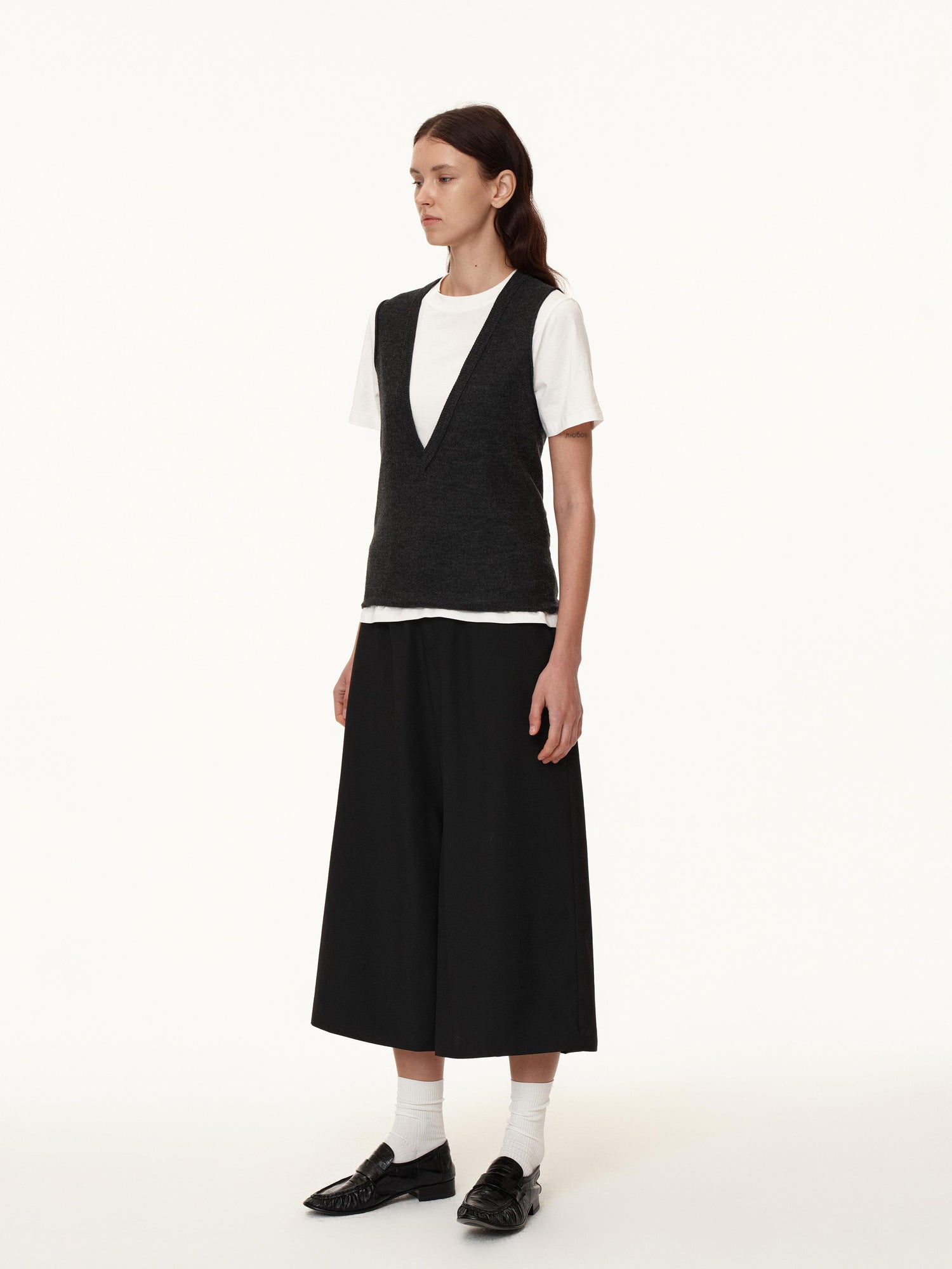 Northbutsouth Wool Blend Wide Leg Cropped Trousers