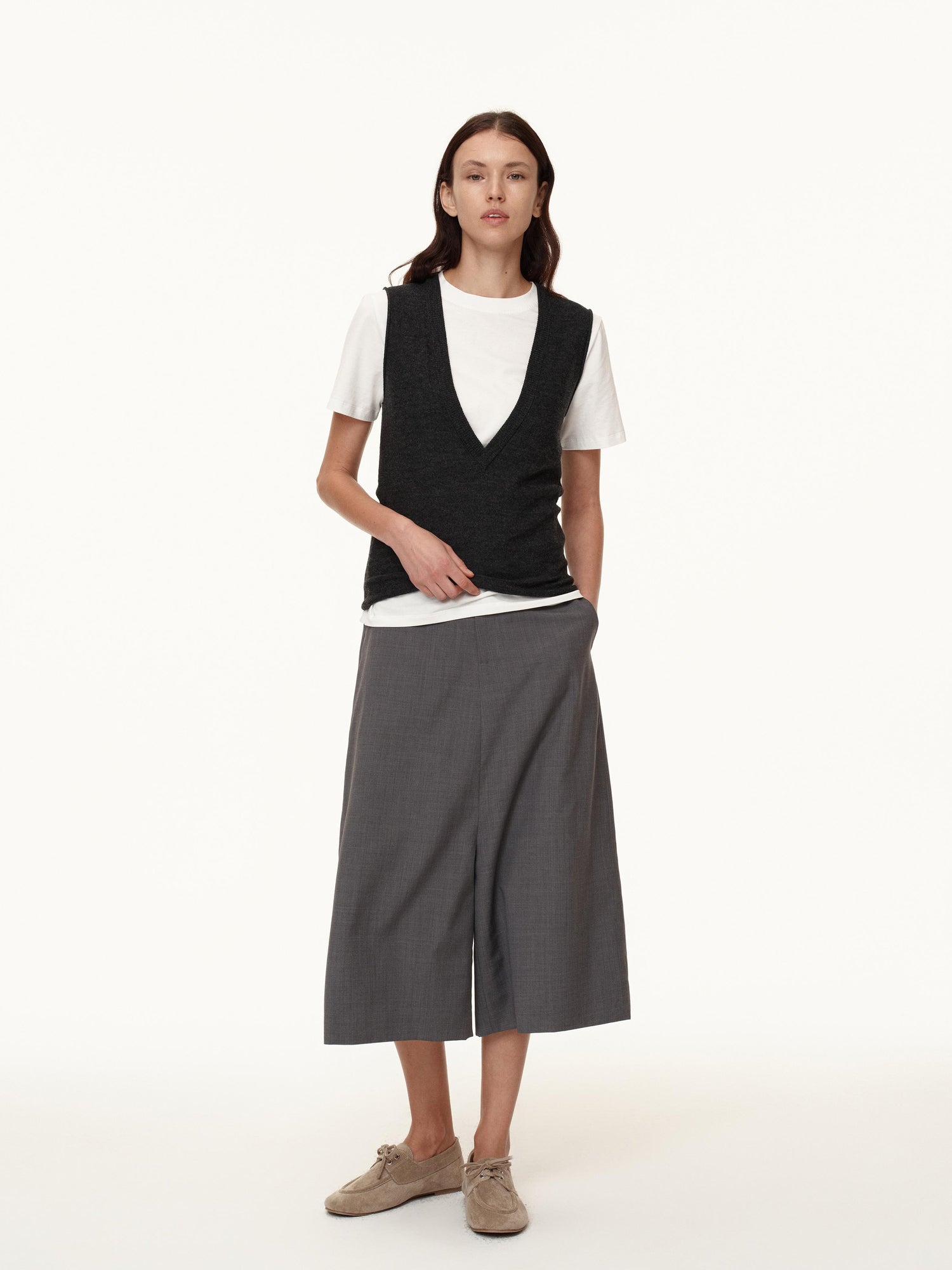 Northbutsouth Wool Blend Wide Leg Cropped Trousers