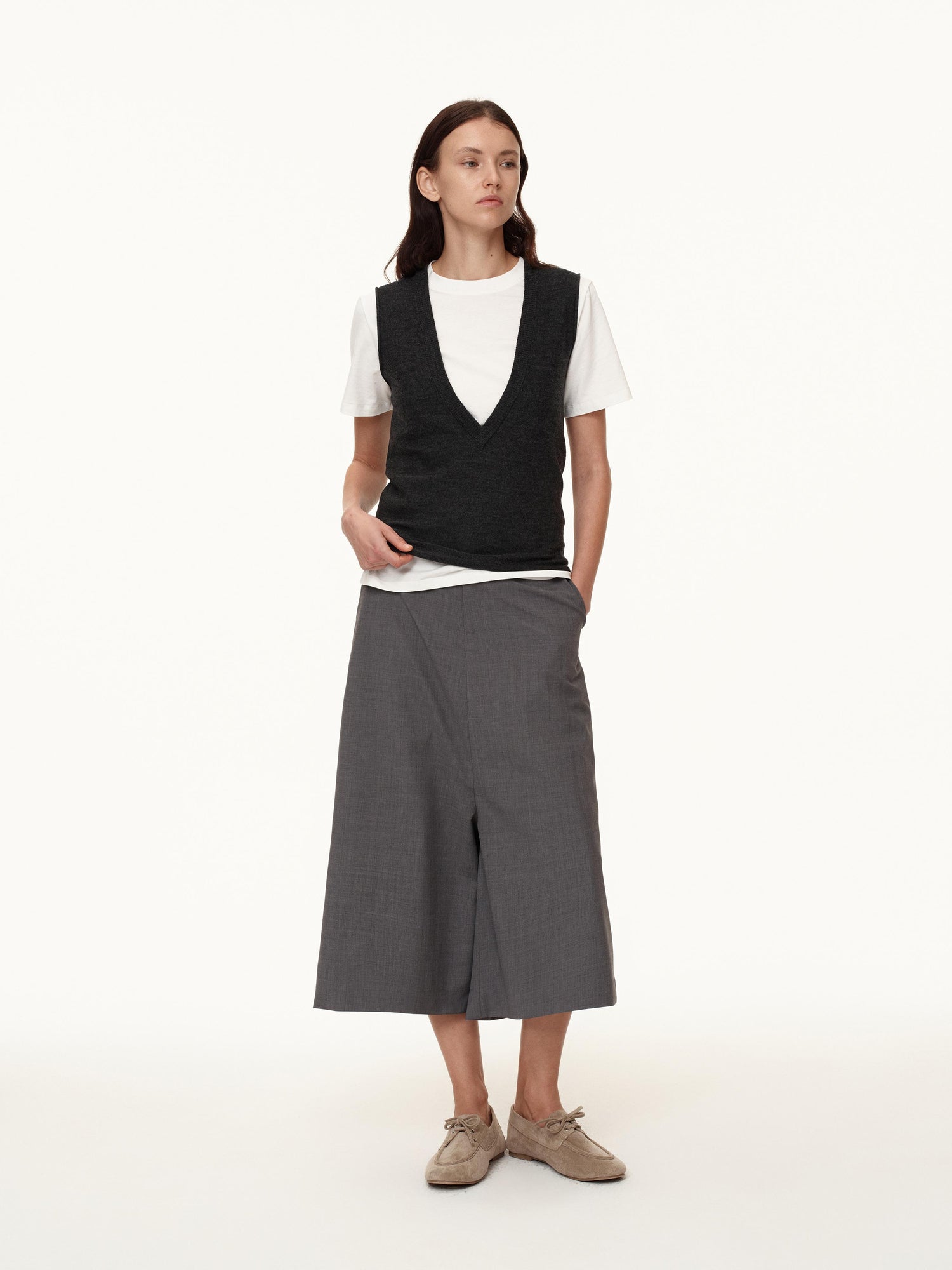 Northbutsouth Wool Blend Wide Leg Cropped Trousers