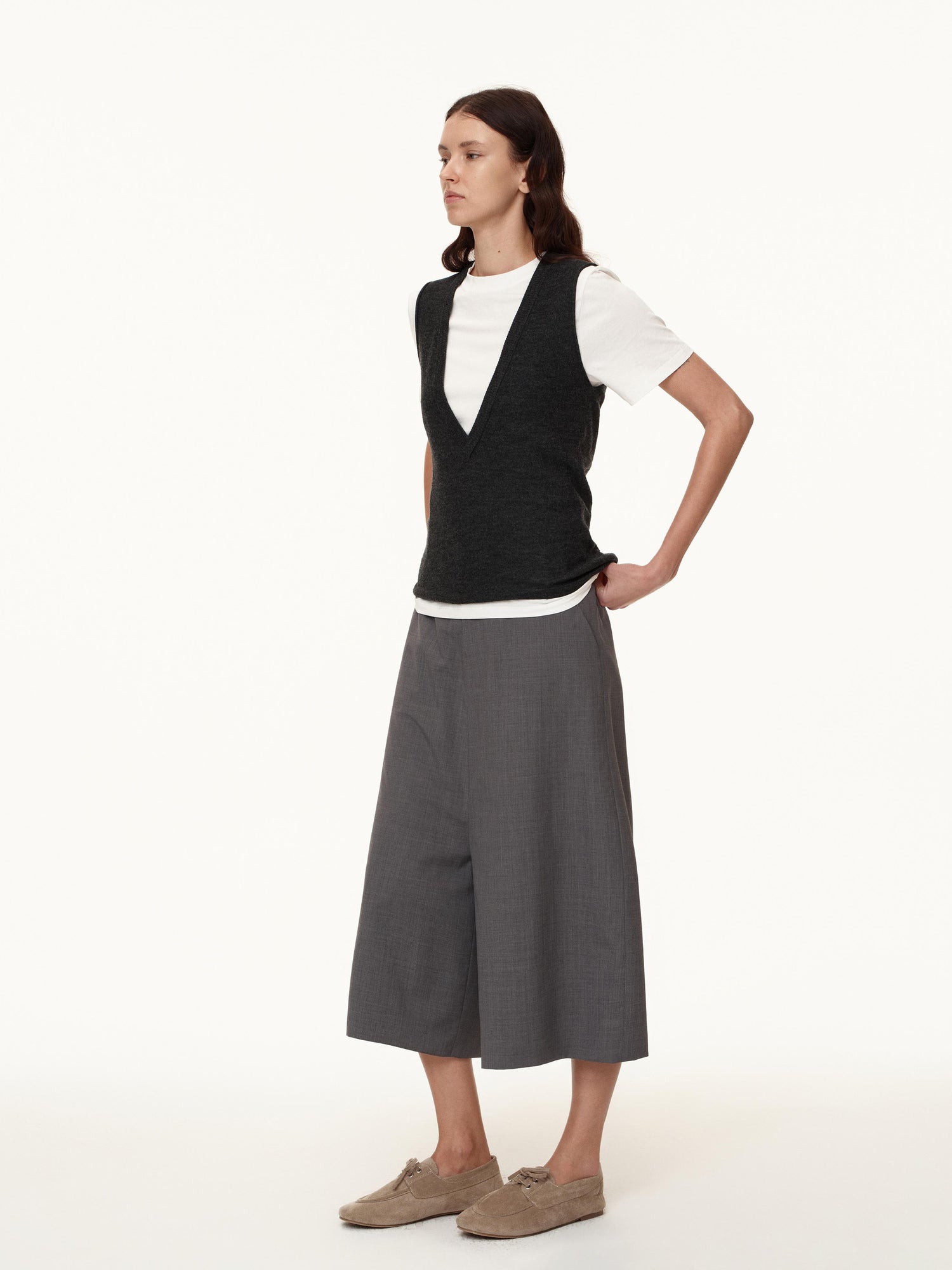 Northbutsouth Wool Blend Wide Leg Cropped Trousers