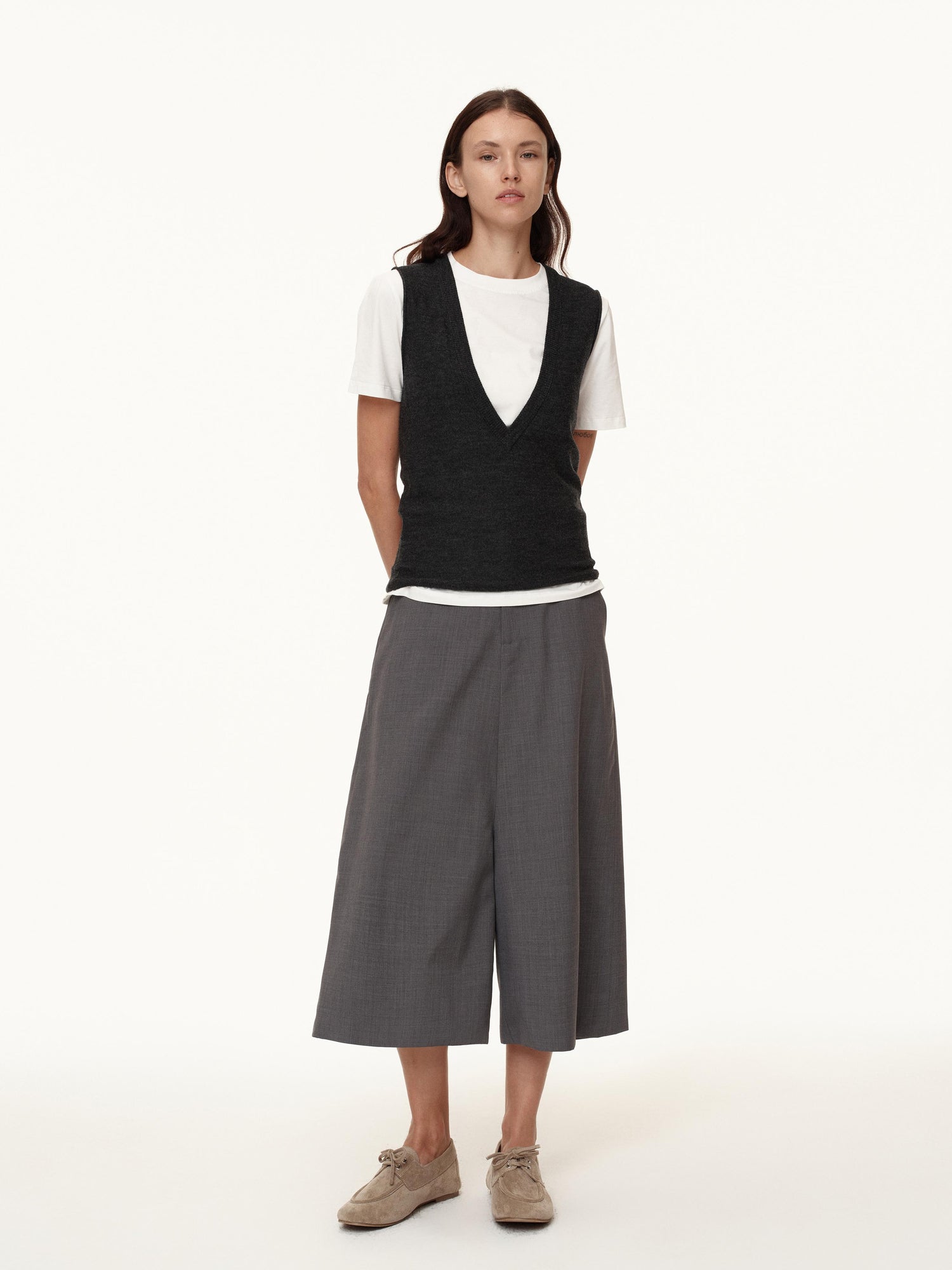 Northbutsouth Wool Blend Wide Leg Cropped Trousers