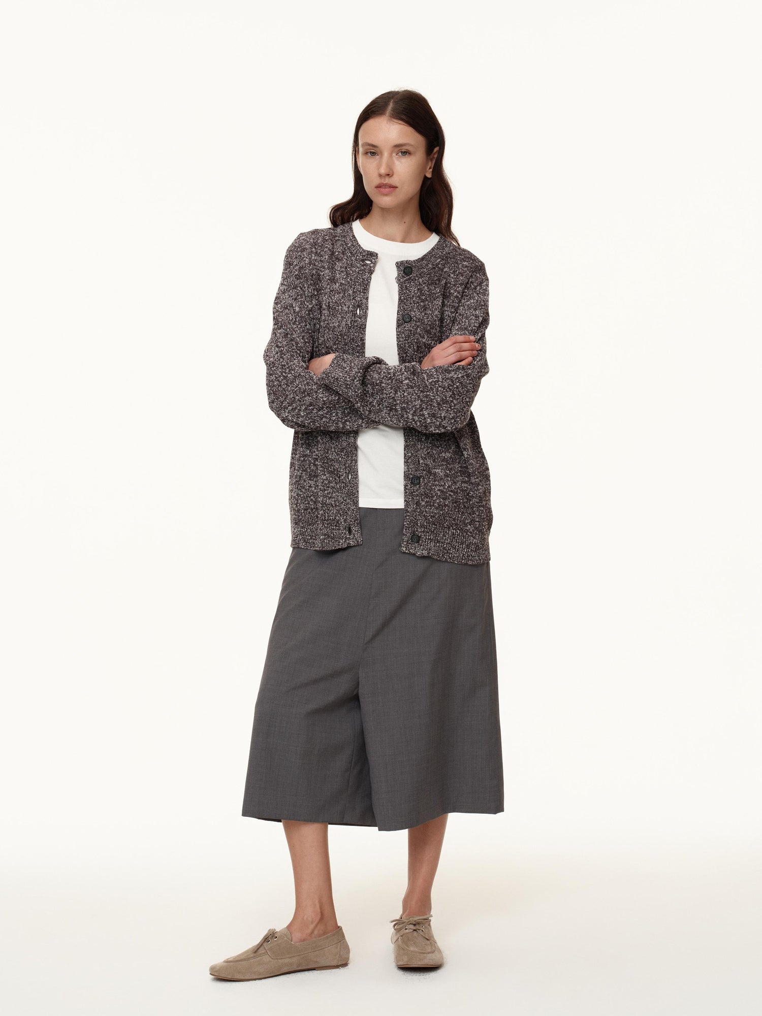 Northbutsouth Wool Blend Wide Leg Cropped Trousers