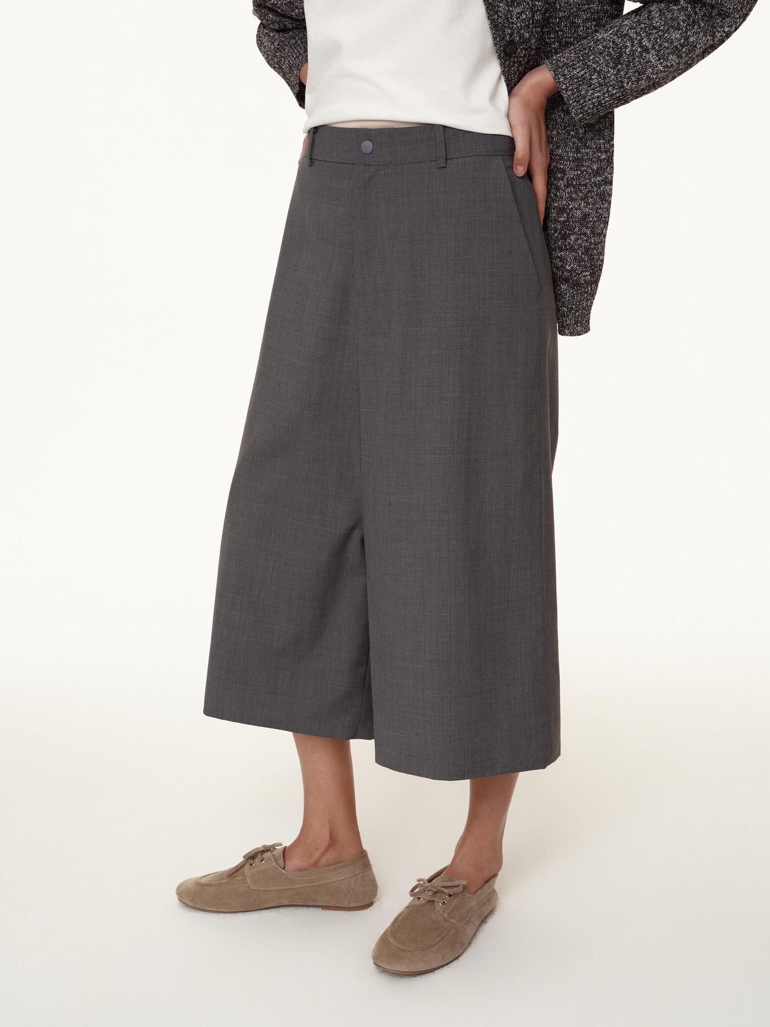 Northbutsouth Wool Blend Wide Leg Cropped Trousers
