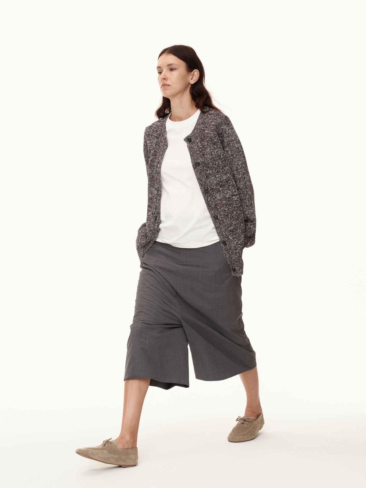 Northbutsouth Wool Blend Wide Leg Cropped Trousers