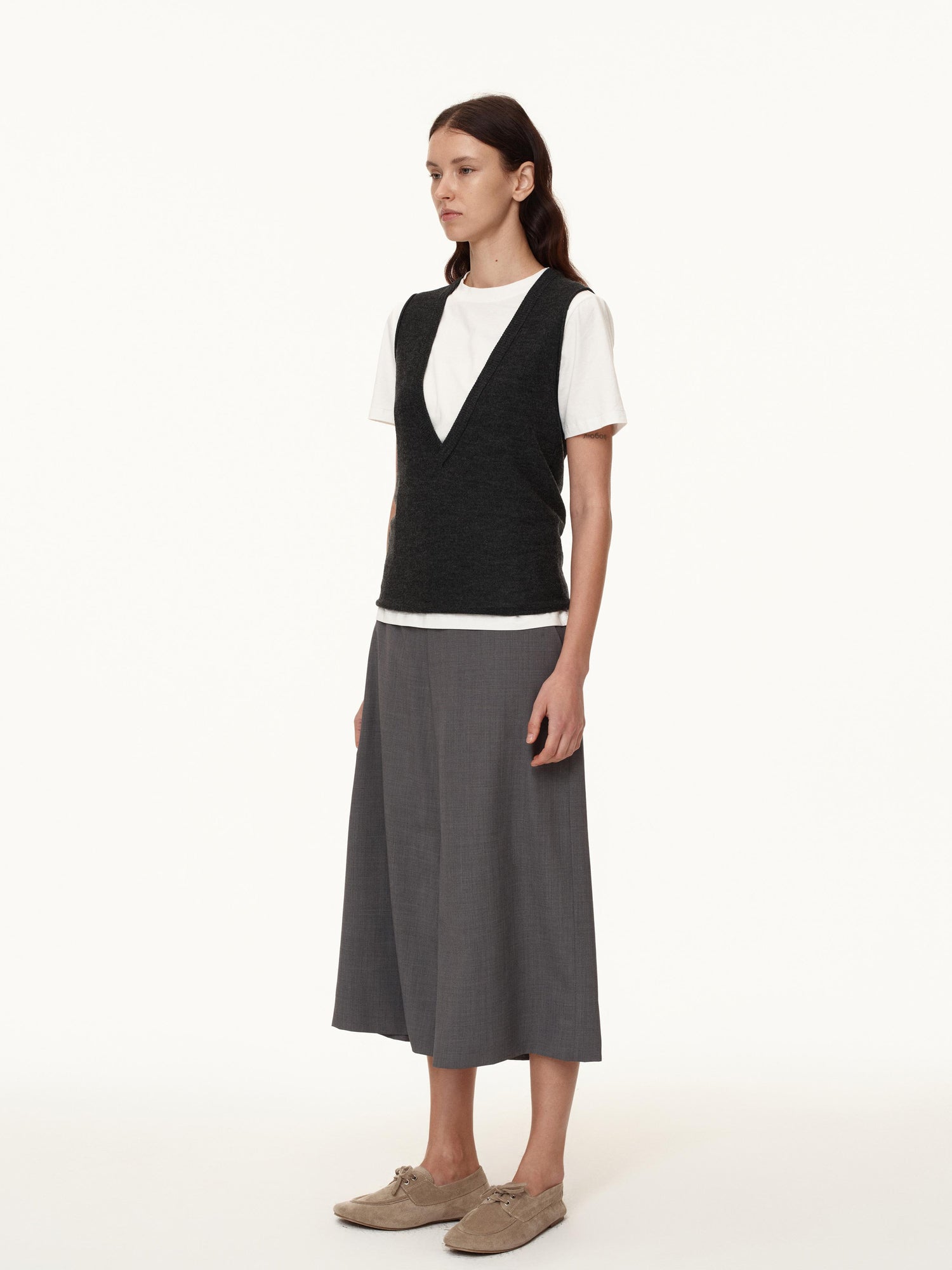 Northbutsouth Wool Blend Wide Leg Cropped Trousers