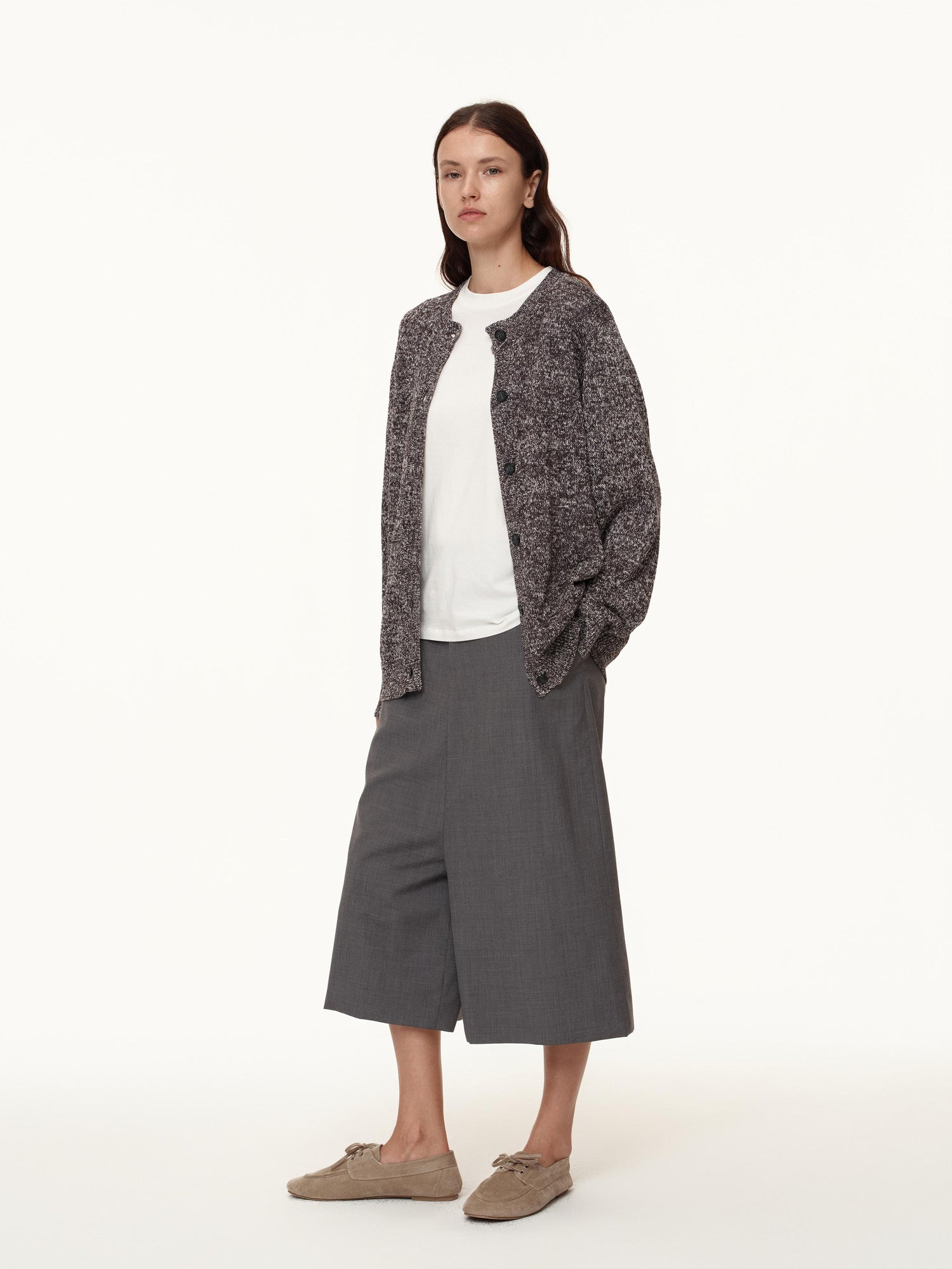 Northbutsouth Wool Blend Wide Leg Cropped Trousers