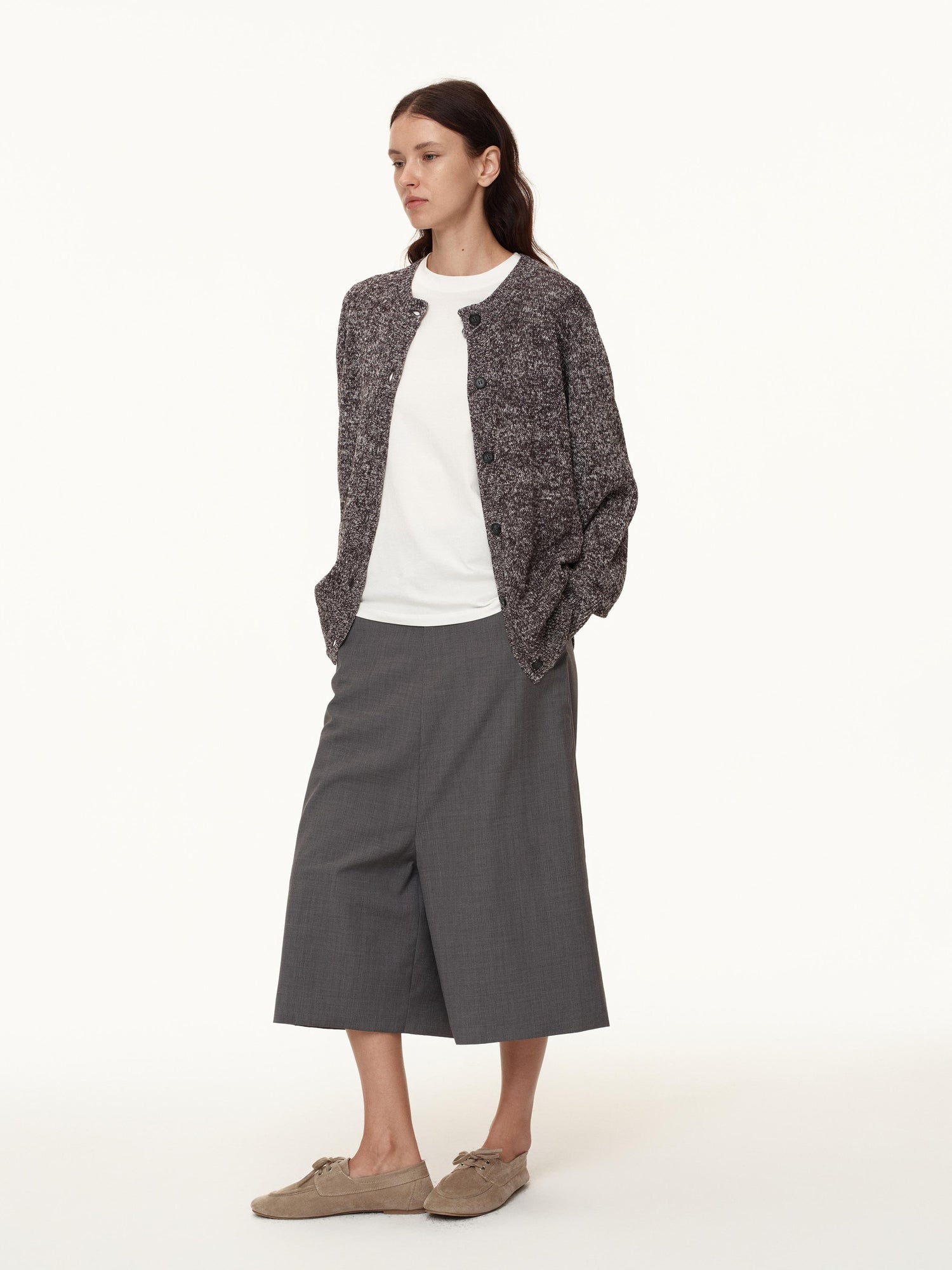 Northbutsouth Wool Blend Wide Leg Cropped Trousers