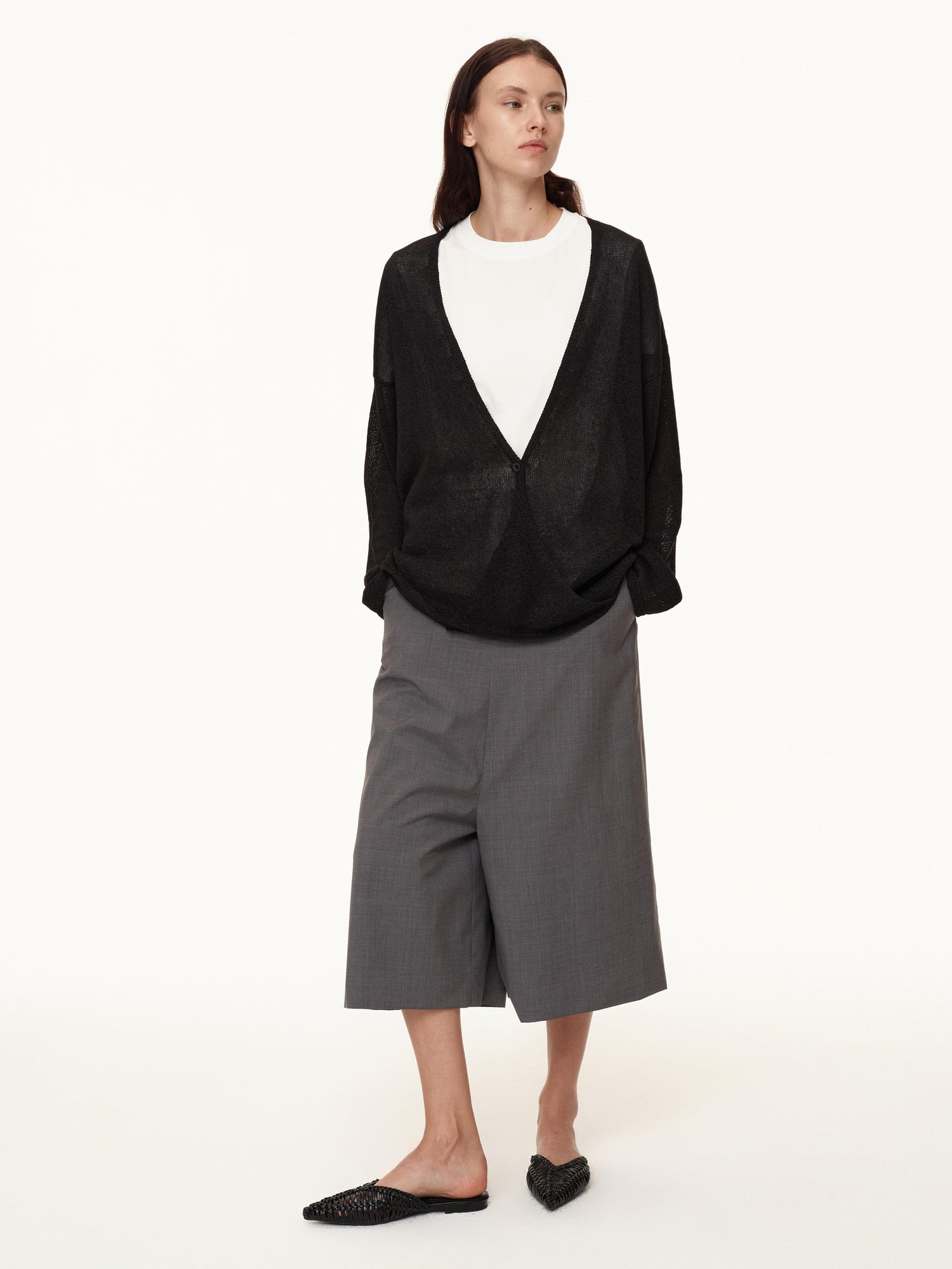 Northbutsouth Wool Blend Wide Leg Cropped Trousers