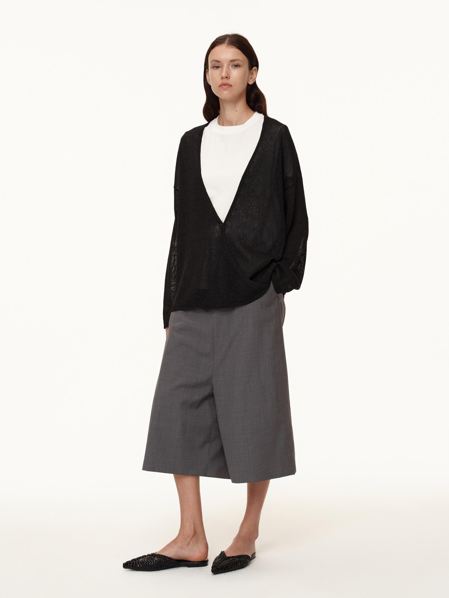 Northbutsouth Wool Blend Wide Leg Cropped Trousers