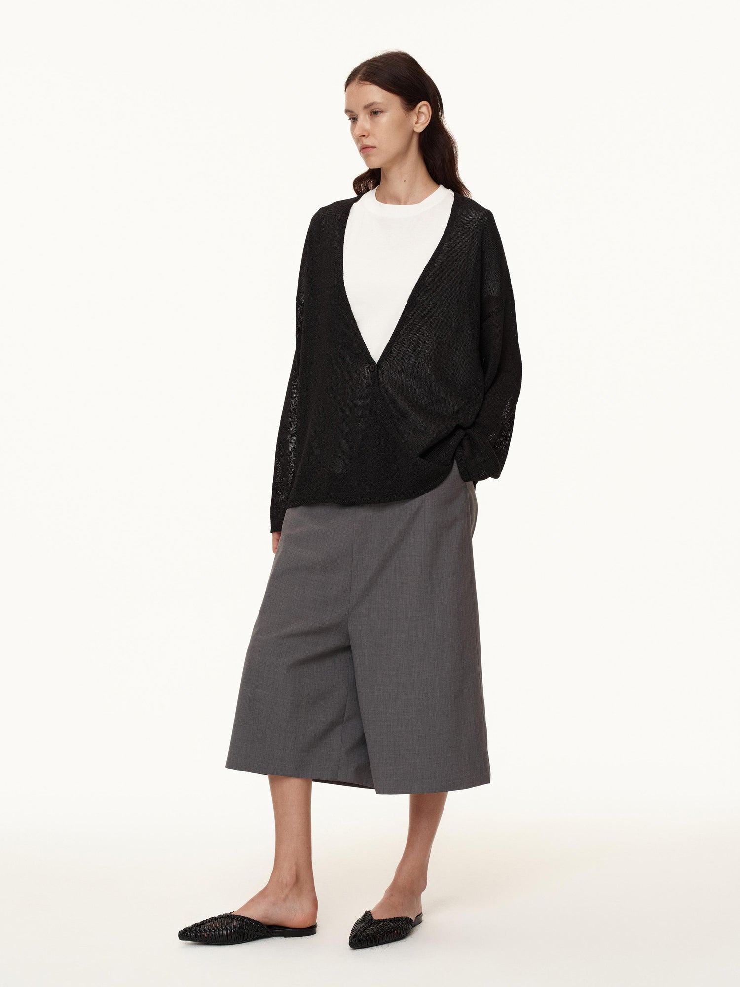 Northbutsouth Wool Blend Wide Leg Cropped Trousers