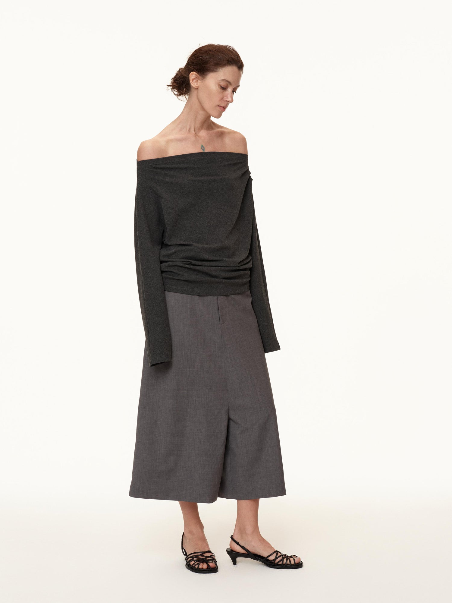 Northbutsouth Wool Blend Wide Leg Cropped Trousers
