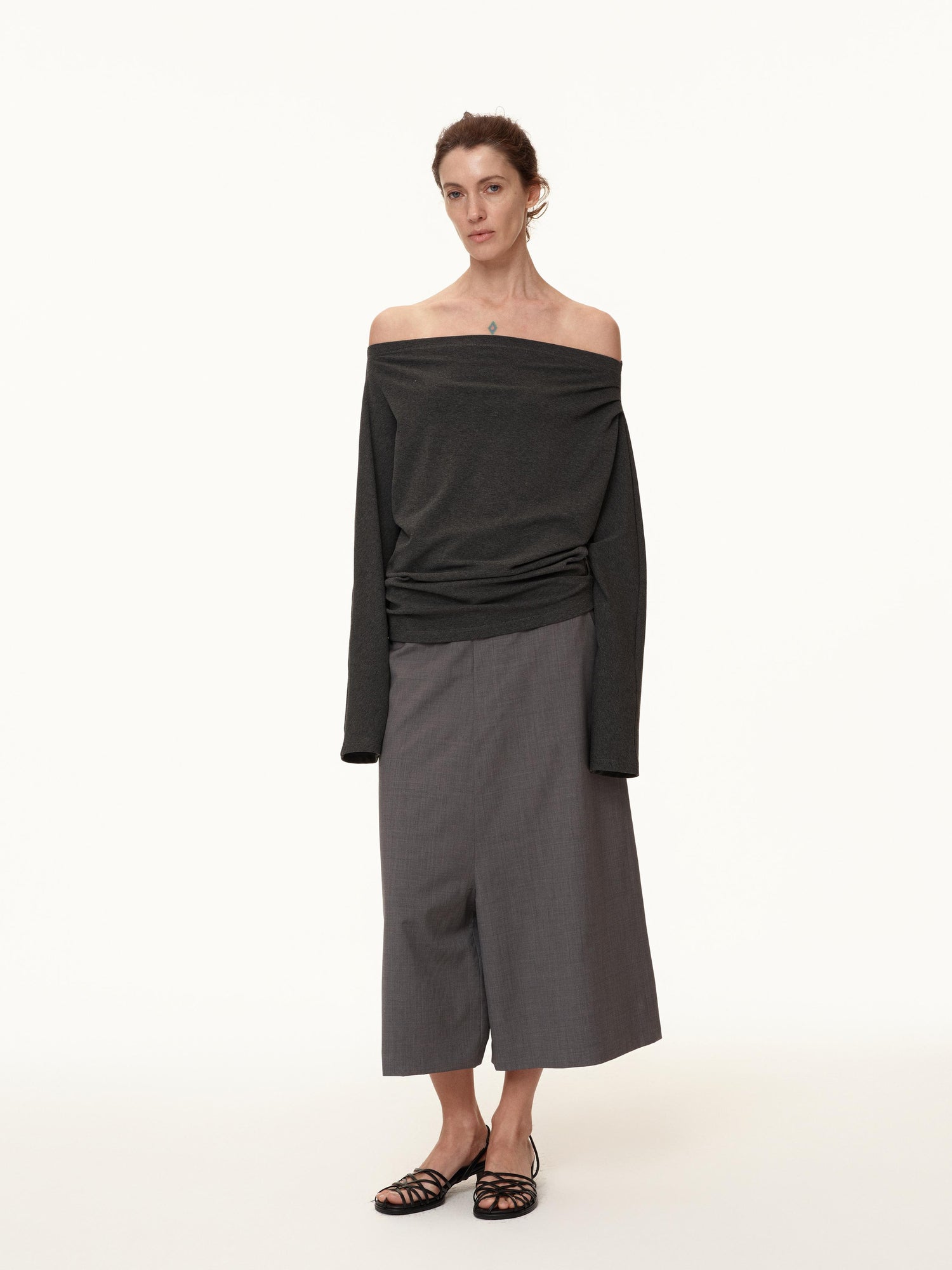 Northbutsouth Wool Blend Wide Leg Cropped Trousers